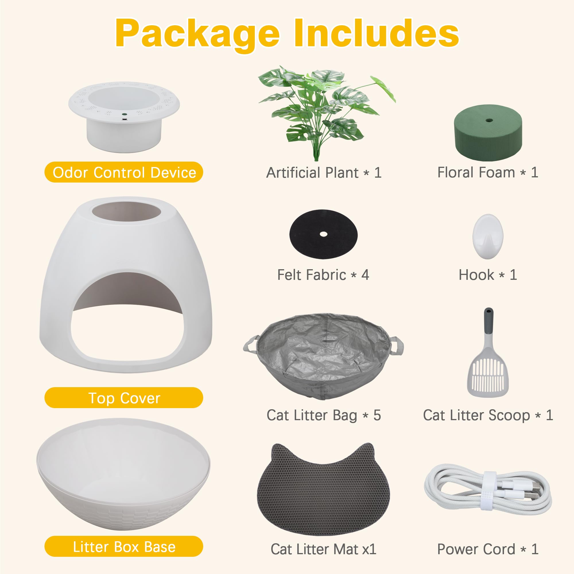 Eggloa6 Litter Box Plant Cat Litter Box Enclosure Extra Large Hidden Litter Box With 5Pcs Litter Box Liners, Cat Litter Mat, Sma