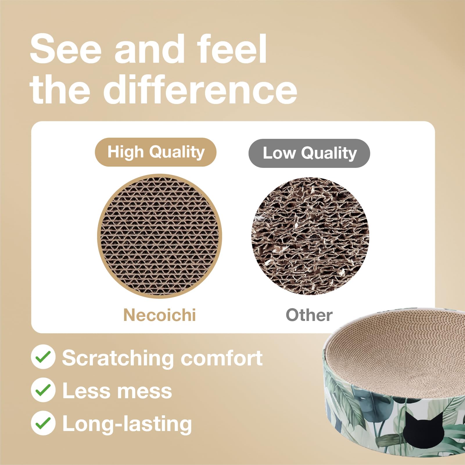 Necoichi Cat Scratcher Bowl Replacement for Indoor Cats - Cat Scratching Lounger with Reversible Usability and Extra Comfort for