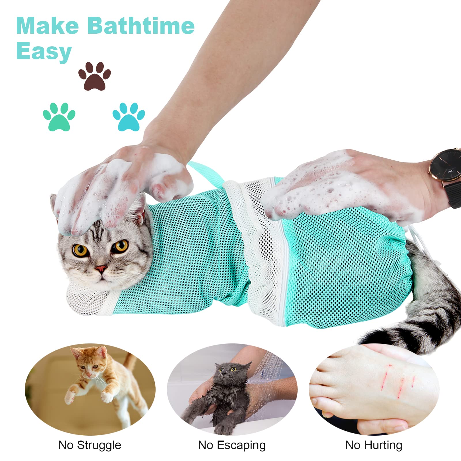 Cat Bag for Bathing Set with Cat Grooming Washing Bag Adjustable Pet Shower Brush - Cat Bathing Mesh Bag Anti Scratch Anti Bite