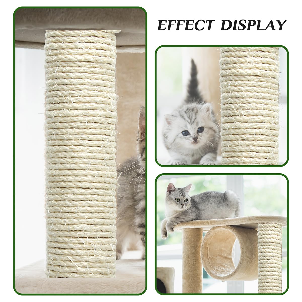 Green Sisal Rope 1/4 Inch By 65-Feet For Cat Scratching Post Tree Tower Replacement Repair And Replace, Diy Hemp Twine Rope For