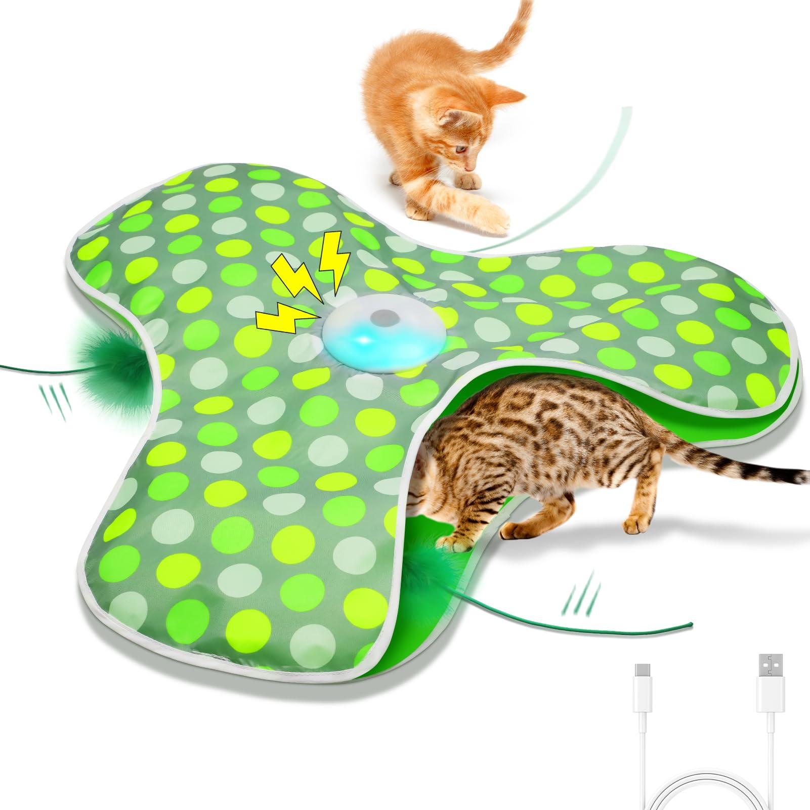 Umosis Interactive Cat Toys Rechargeable,Moving Concealed Feathers,Real Mouse Squeaky,Touch Activated Cat Kitten Toy Exercise To