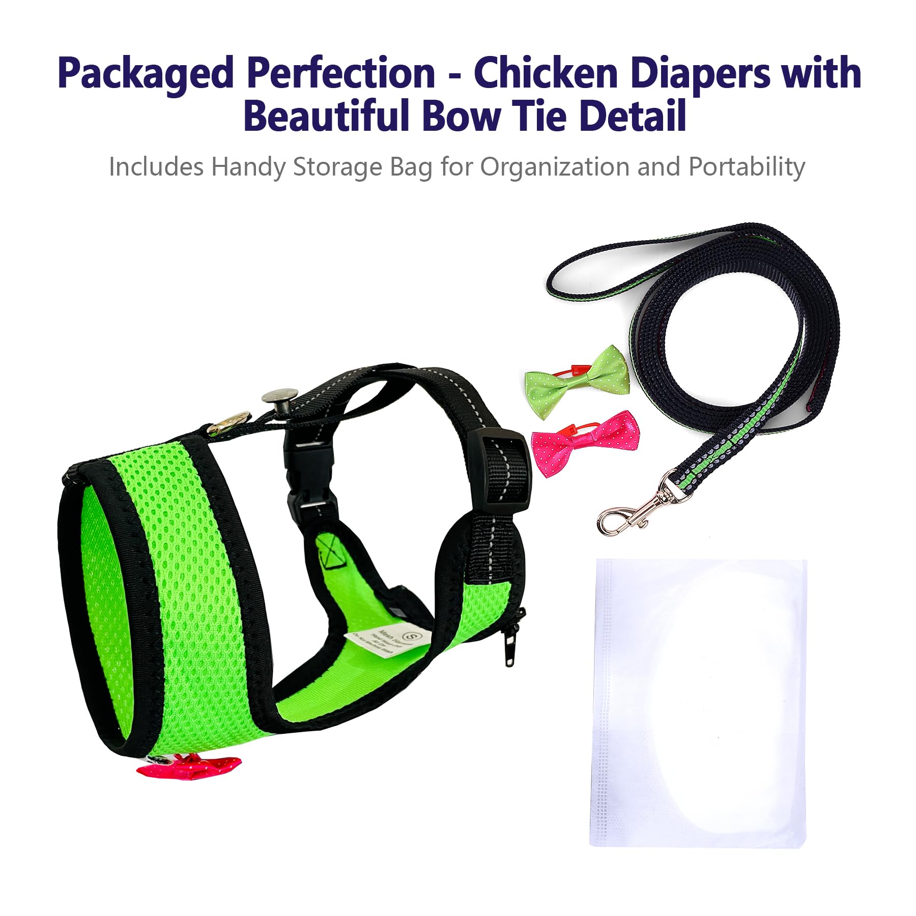 Yesito Chicken Harness Hen Size With 6-Foot Matching Belt - Adjustable, Elastic, Comfortable, Breathable, Large Size Suitable For Chicken, Duck Or Goose Suitable For Weight About 4.9-6.8 Pounds, Green