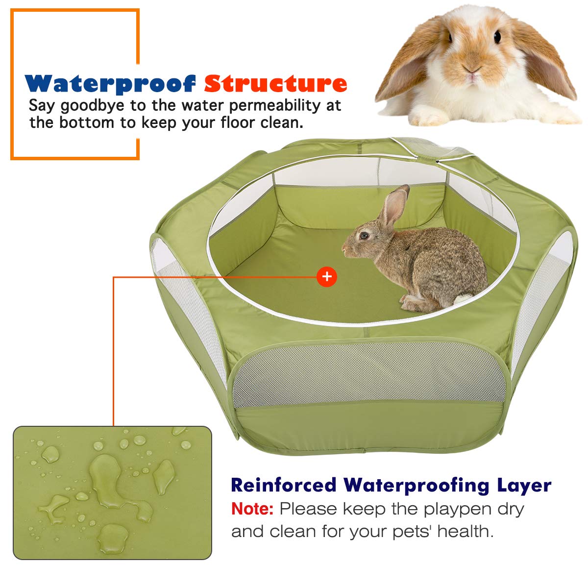 VavoPaw Small Animals Playpen, Waterproof Breathable Indoor Pet Cage Tent with Zipper Cover, Portable Outdoor Exercise Yard Fenc