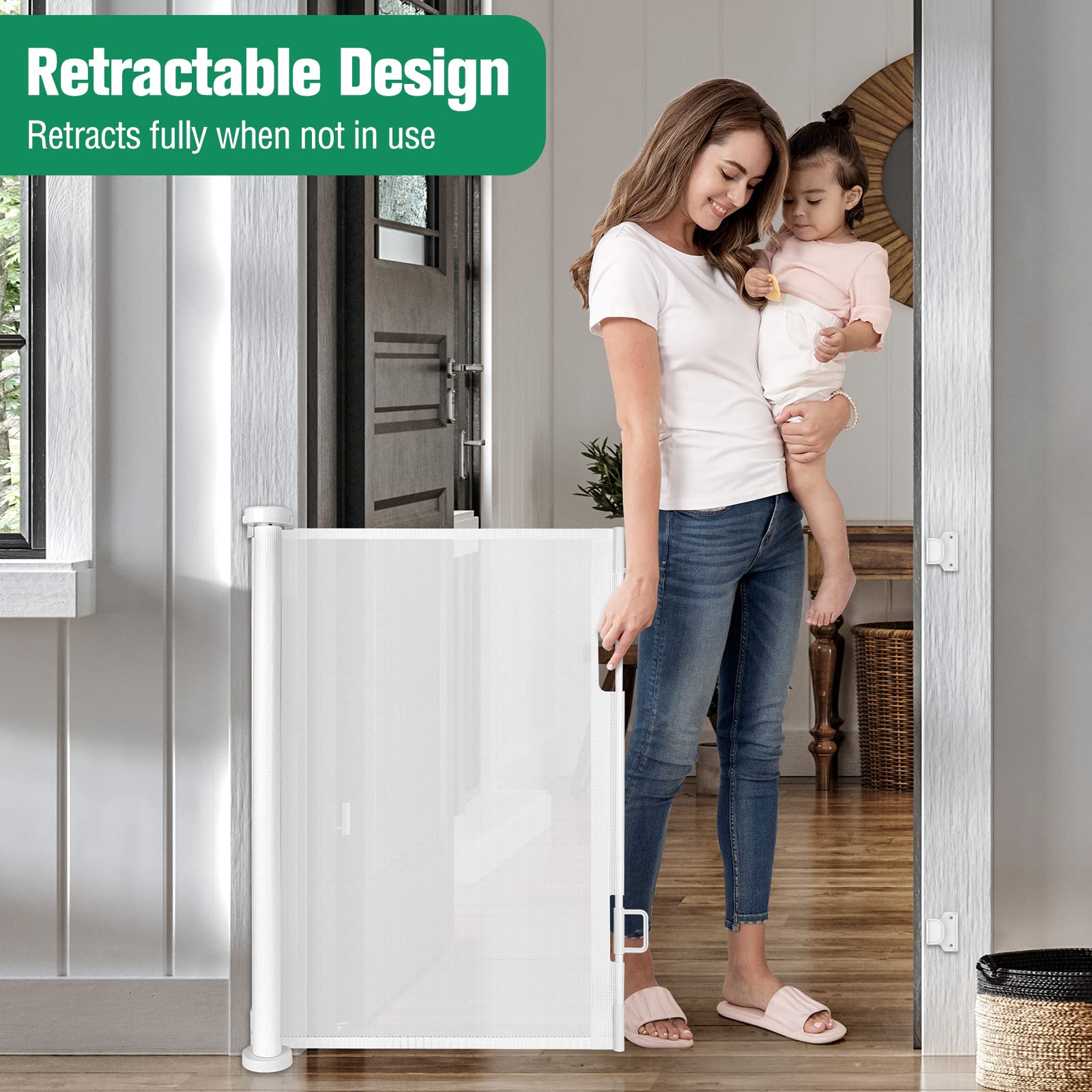 122 Inch Extra Wide Baby Gate For Large Openings Indoor Outdoor Retractable Baby Gates For Doorways Extra Long Baby Gate Large Retractable Dog Gate For Stairs Deck Gates For Dogs Indoor Pet Gate