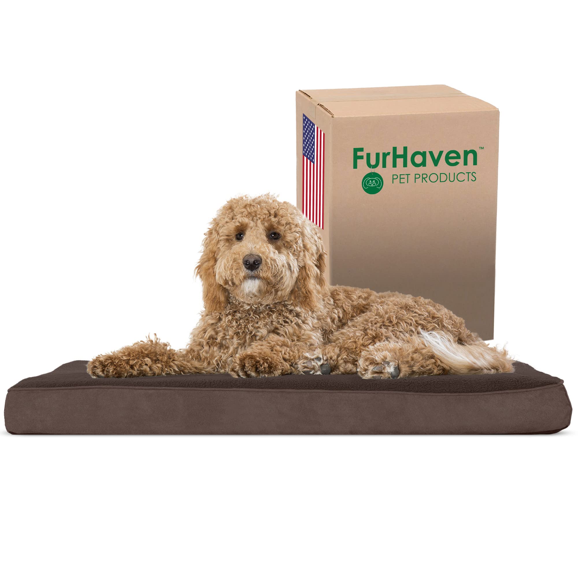Furhaven Orthopedic Dog Bed for Large/Medium Dogs w/ Removable Washable Cover, For Dogs Up to 55 lbs - Terry & Suede Mattress - 