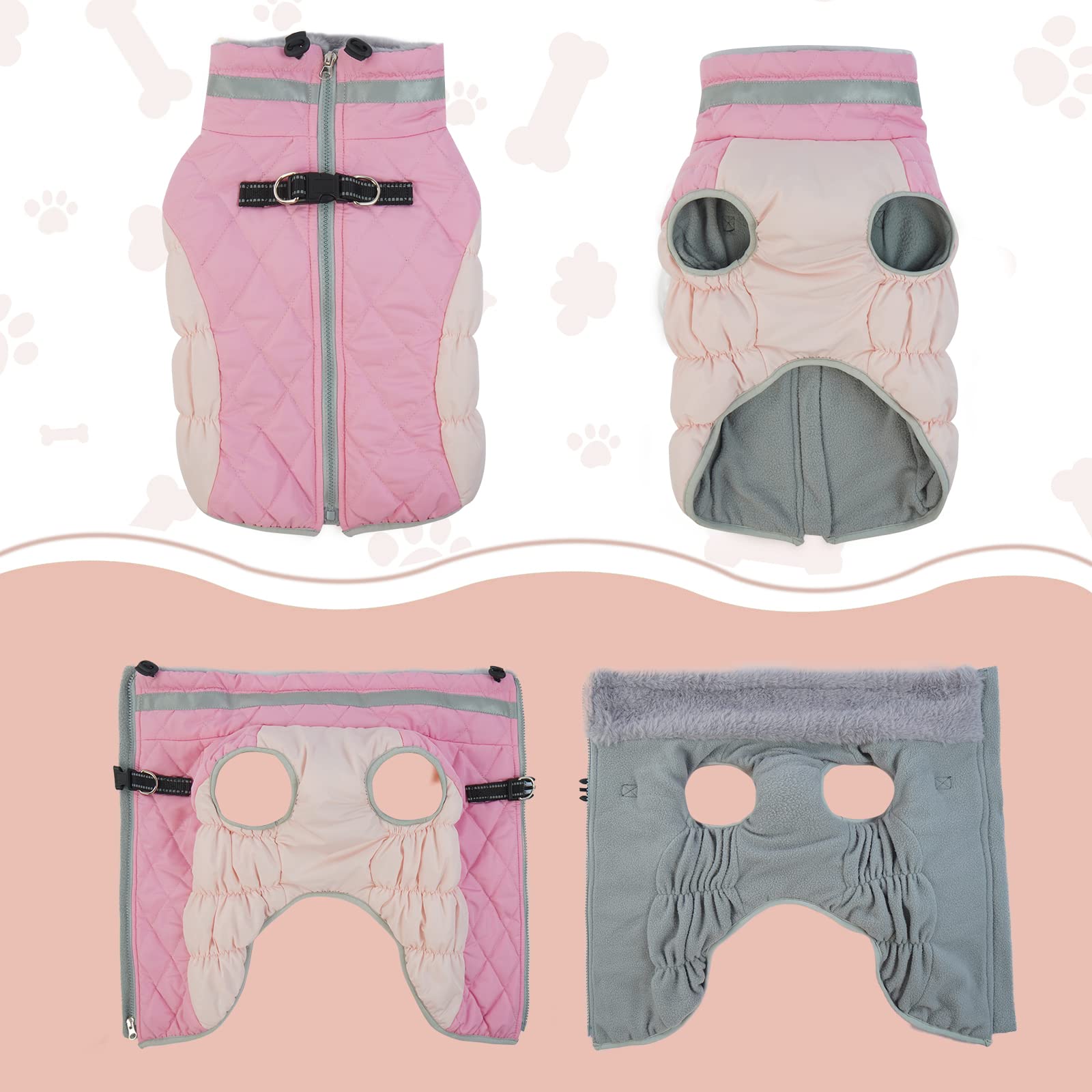 Lelepet Warm Dog Winter Coat Dog Coat Dog Cold Weather Coats Windproof Reflective Turtleneck Fleece Dog Jacket With Harness Thic