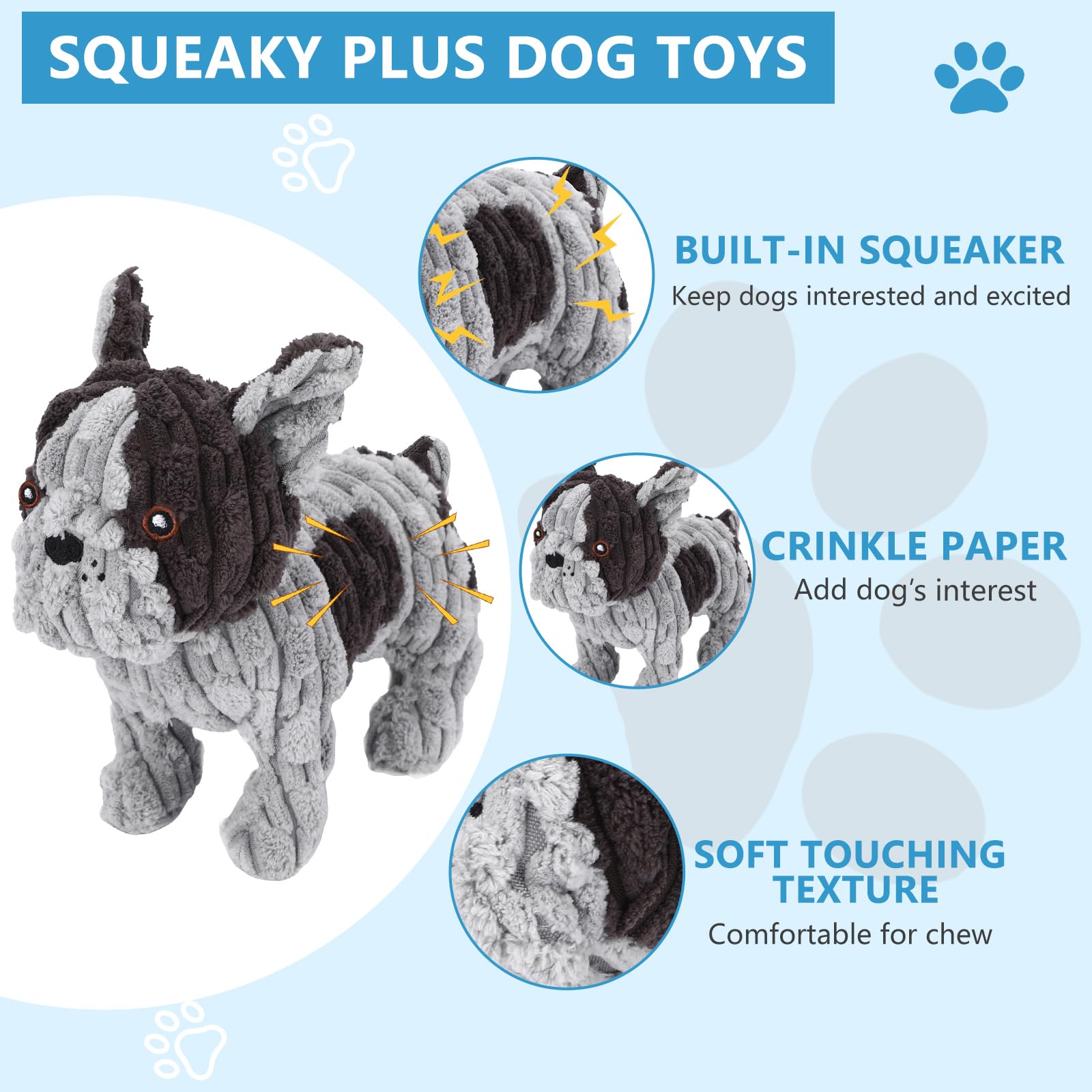 Letsmeet Dog Toys Plush Interactive Dog Toy With Crinkle Paper And Squeaker, Reduce Boredom And Anxiety, Cute Dog For Small Medi