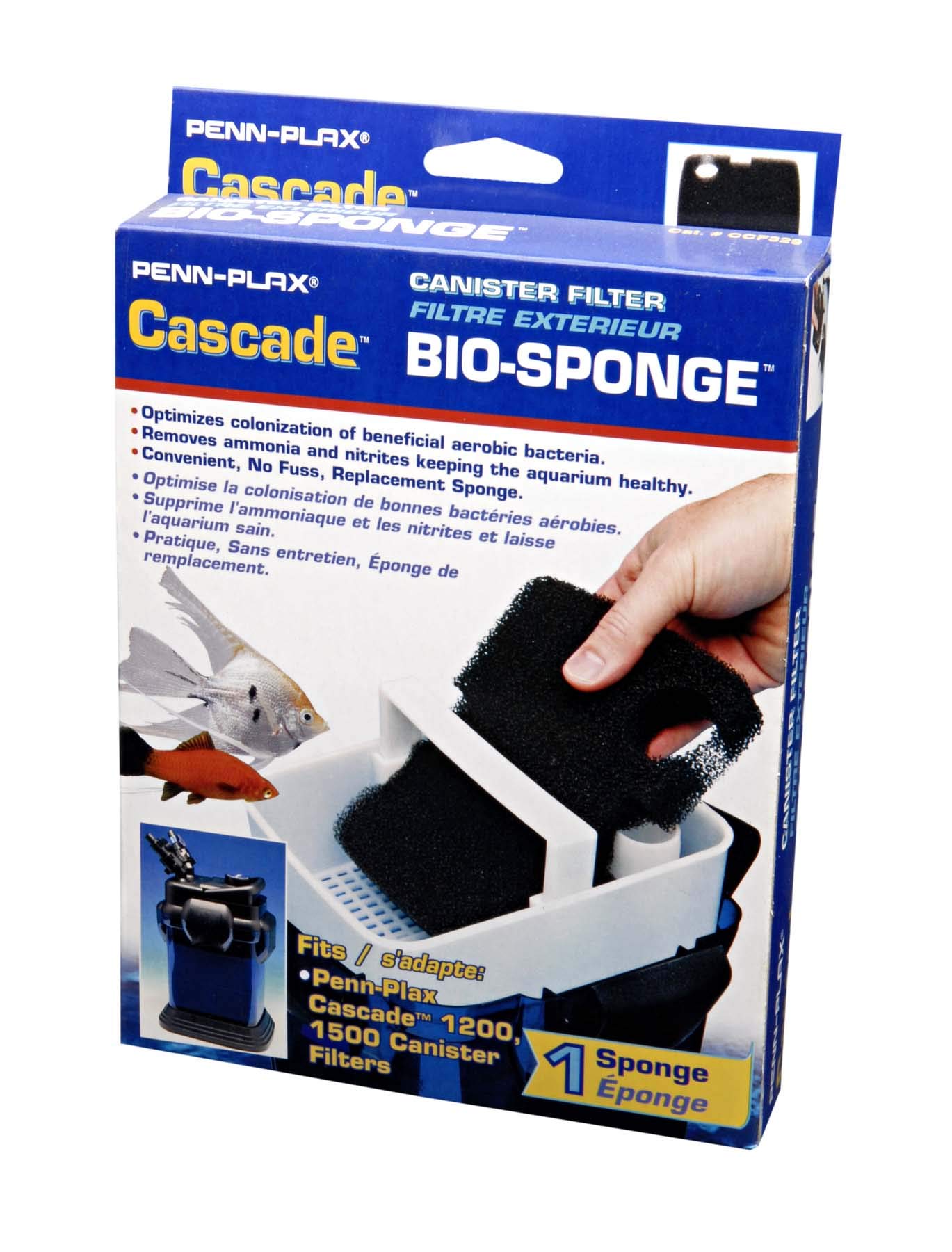 Penn-Plax Cascade 1200/1500 GPH Canister Filter Aquarium Bio Sponge Replacement; 1 Pack