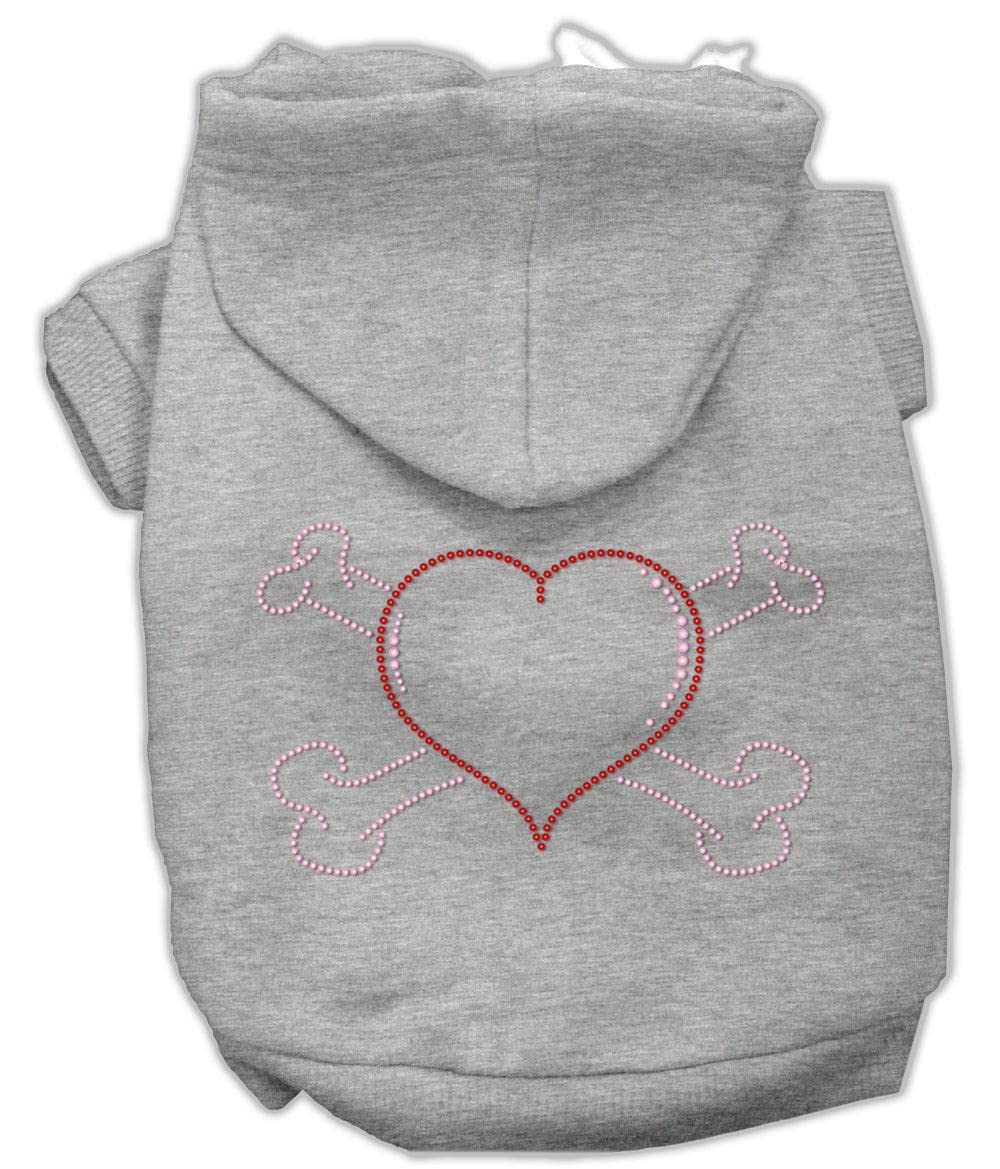 Pet, Dog & Cat Hoodie Rhinestone, "Heart and Crossbones" Black LG (10-14 lbs.)