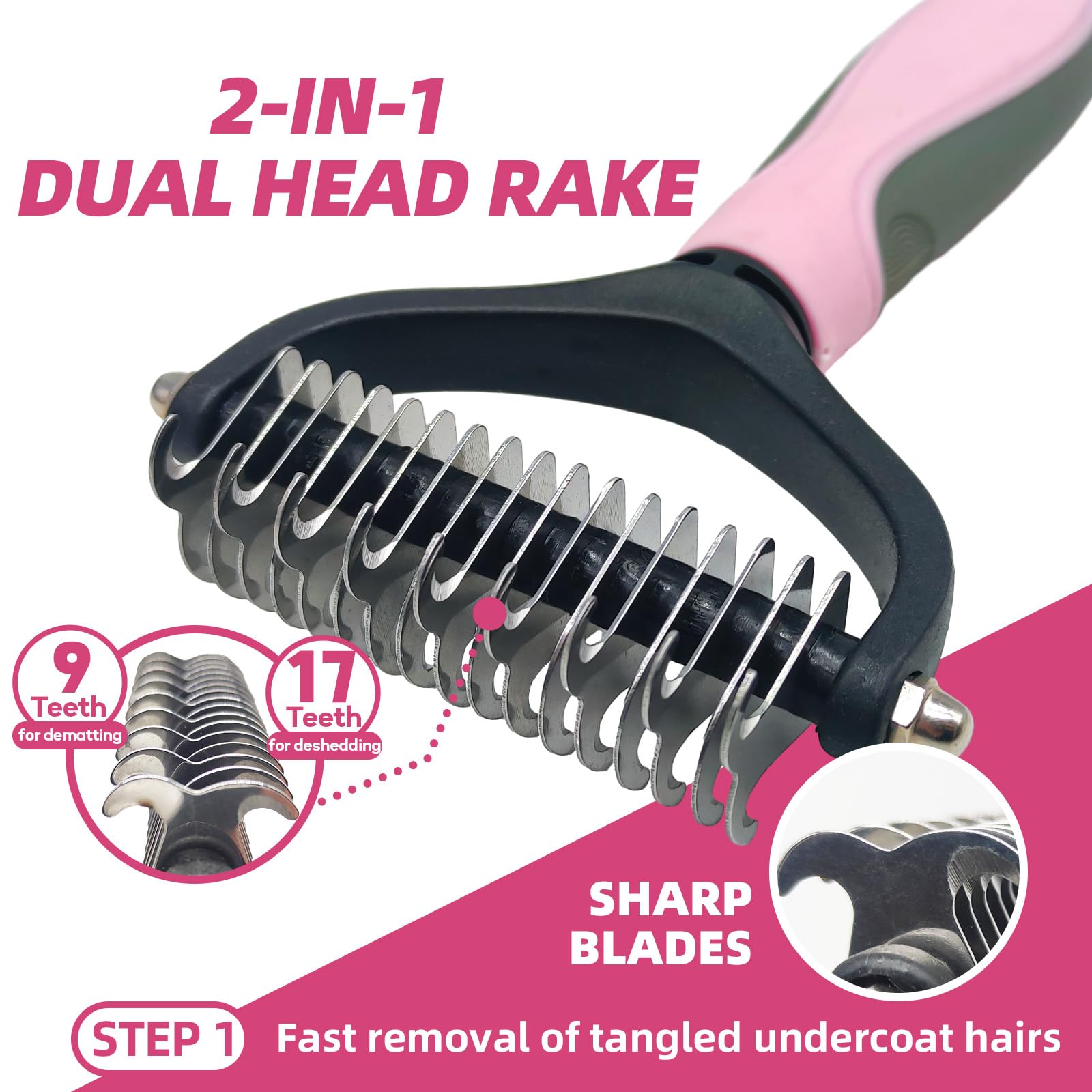 Kueiox Pet Grooming Kit - 7 Pcs Deshedding Brush Set With Slicker, Undercoat Rake, Bath Brush & Nail Clipper For Short & Long Ha