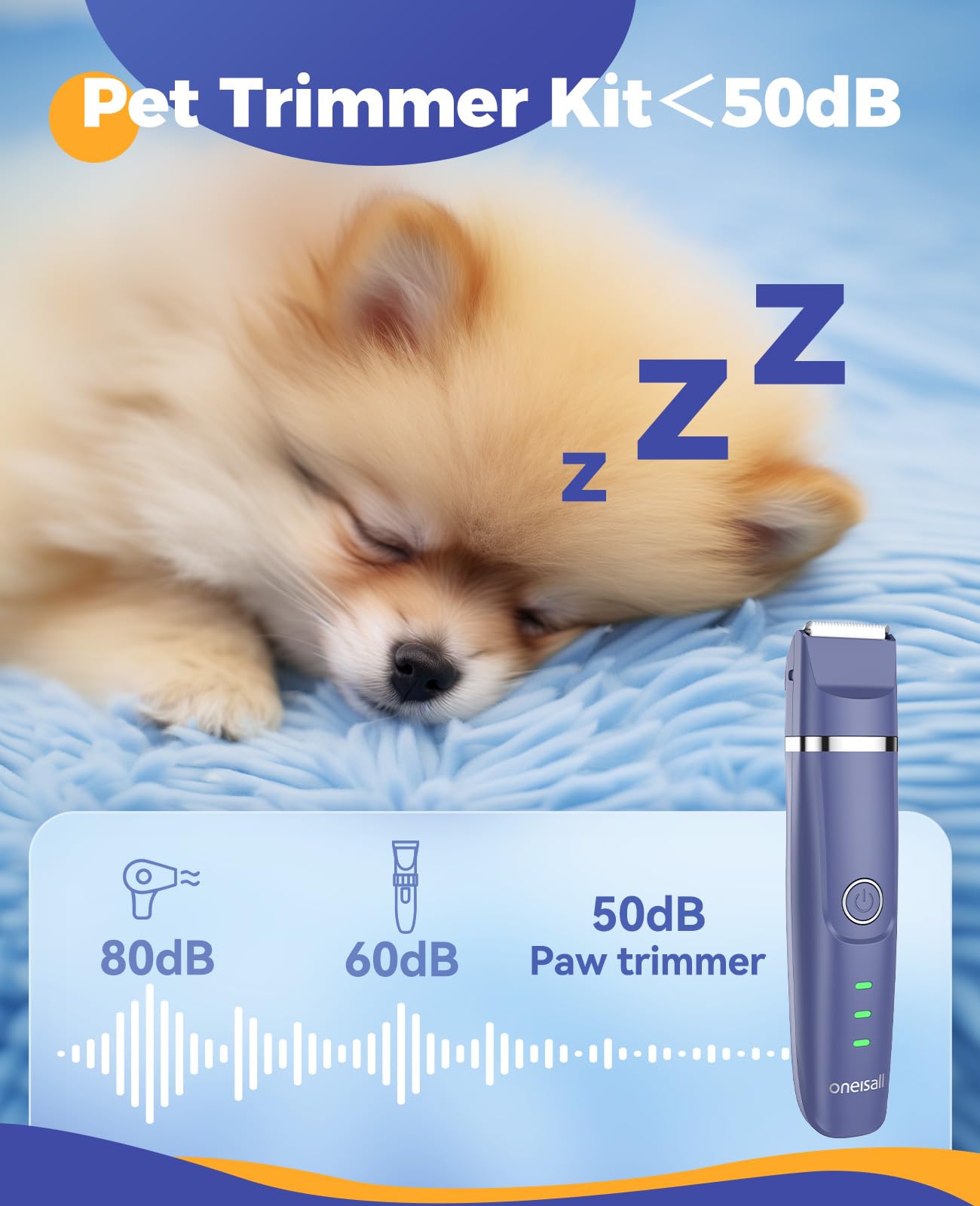 Oneisall Dog Clippers & Dog Paw Trimmer 4-In-1 Cordless Grooming Kit: 2-Speed Low Noise Clippers With Rechargeable Quiet Nail Gr