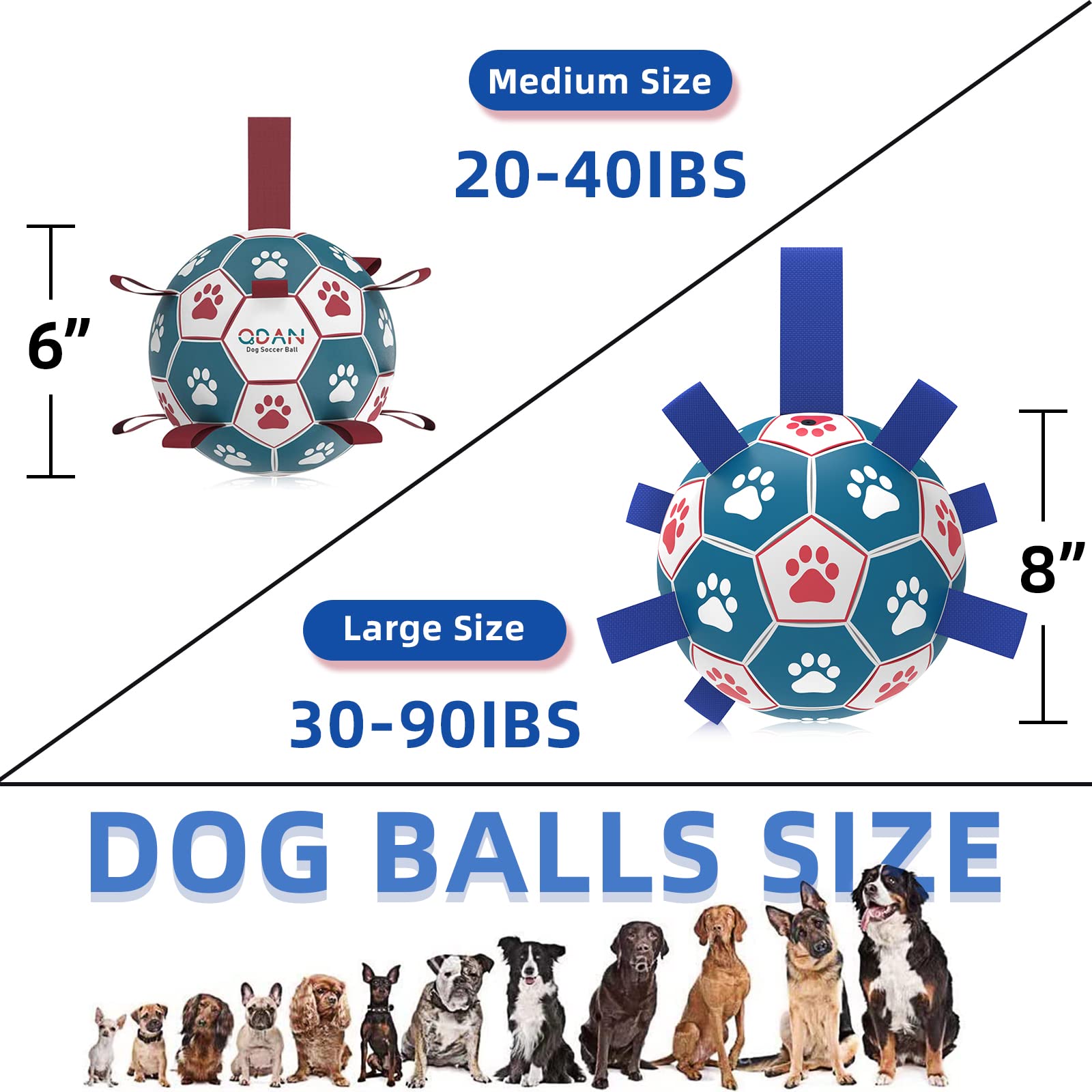 Qdan Dog Ropes Toys Soccer Ball With Straps, Interactive Dog Toys For Tug Of War, Puppy Birthday Gifts, Dog Tug Toy, Dog Water Toy, Durable Dog Balls For Medium & Large Dogs(8 Inch)