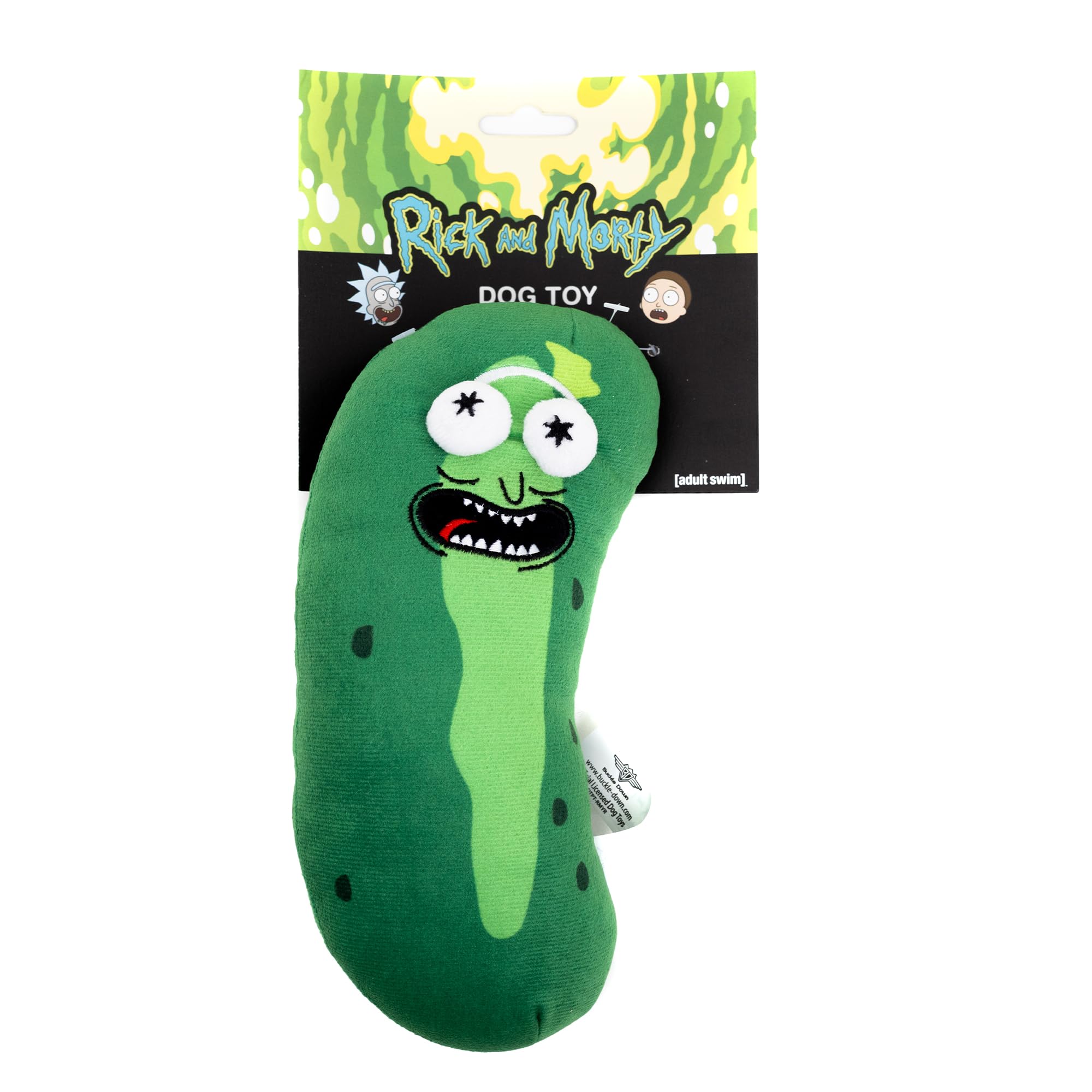 Buckle-Down Dog Toy, Comedy, Plush Squeaker Rick And Morty Pickle Rick Greens, Dtpt-Rmyr 10' X 3'