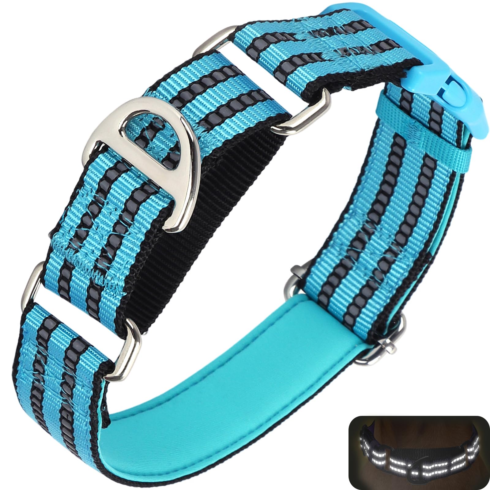 Onefojojo Martingale Dog Collars For Dogs, Reflective Nylon Dog Collar With Buckle Adjustable Training, Walking, Hunting No Slip
