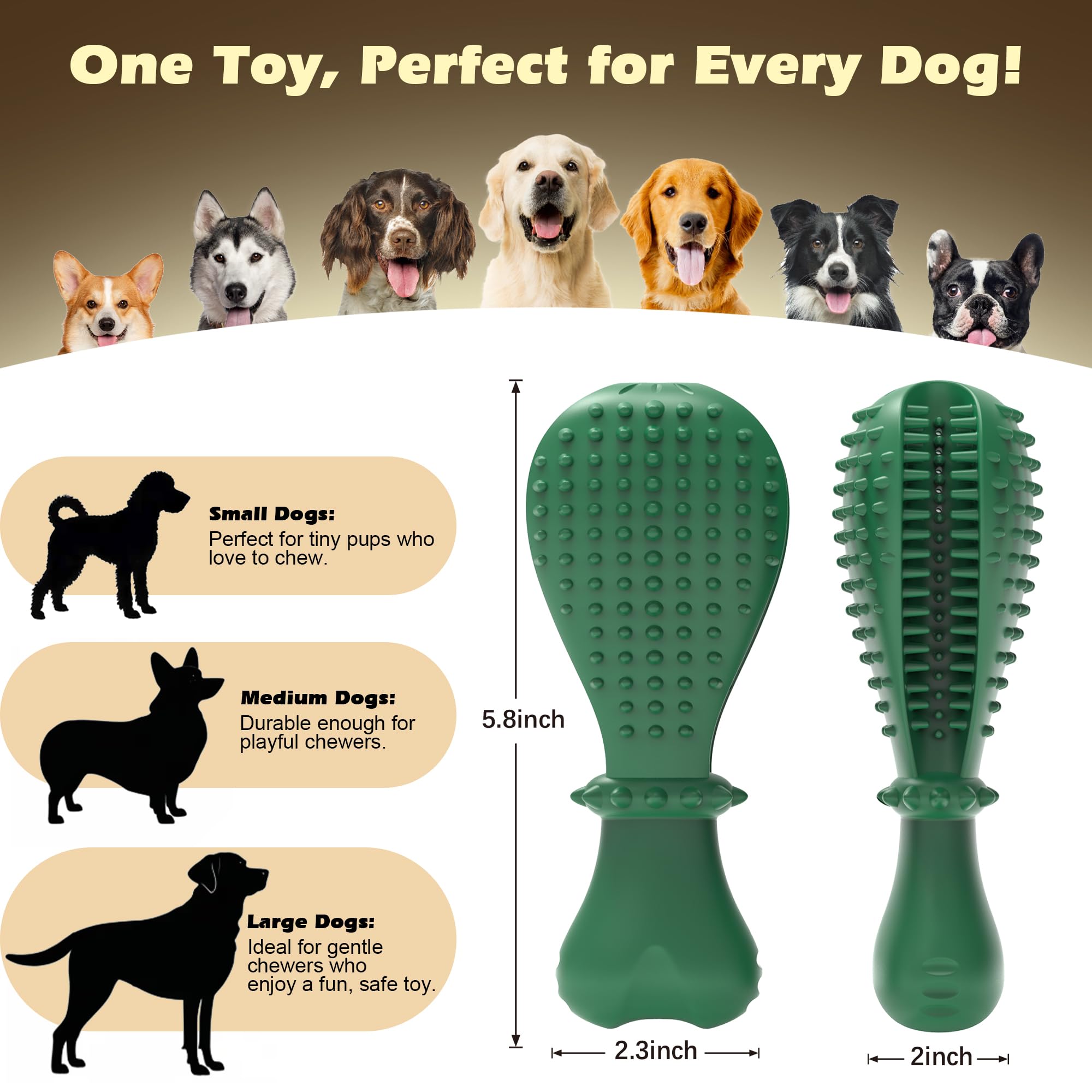 Beah Durable Dog Chew Toys Teeth Care, Long Lasting Natural Rubber Dog Toys With Small Grooves, Interactive Teething Toys For Me