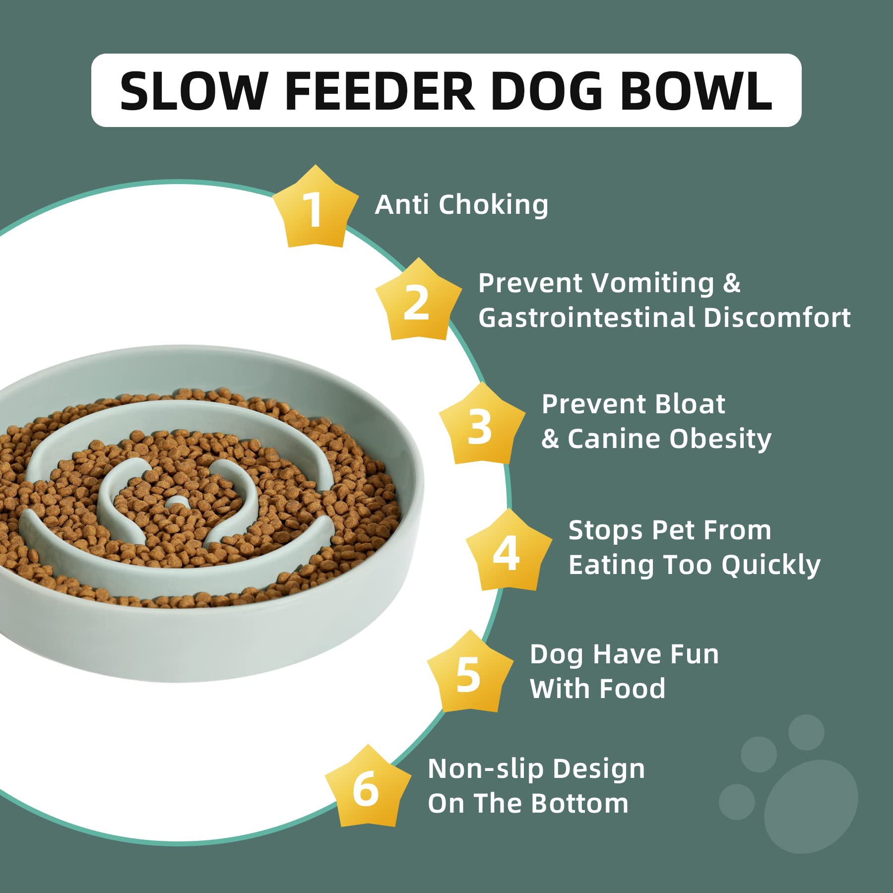 Havniva 8.2inch Ceramic Slow Feeder Dog Bowl for Medium and Large Breed, Puzzle Dog Food Dish, Anti-Gulping, Pet Slow Feeder, St