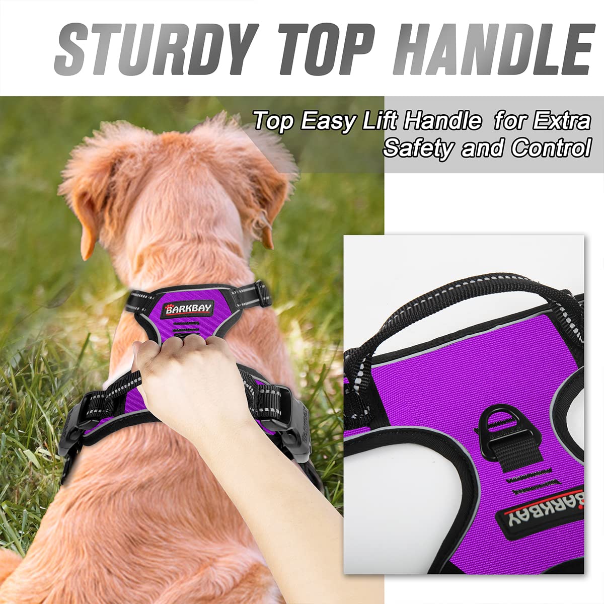 Barkbay No Pull Dog Harness Front Clip Heavy Duty Reflective Easy Control Handle For Large Dog Walking(Purple,Xl)