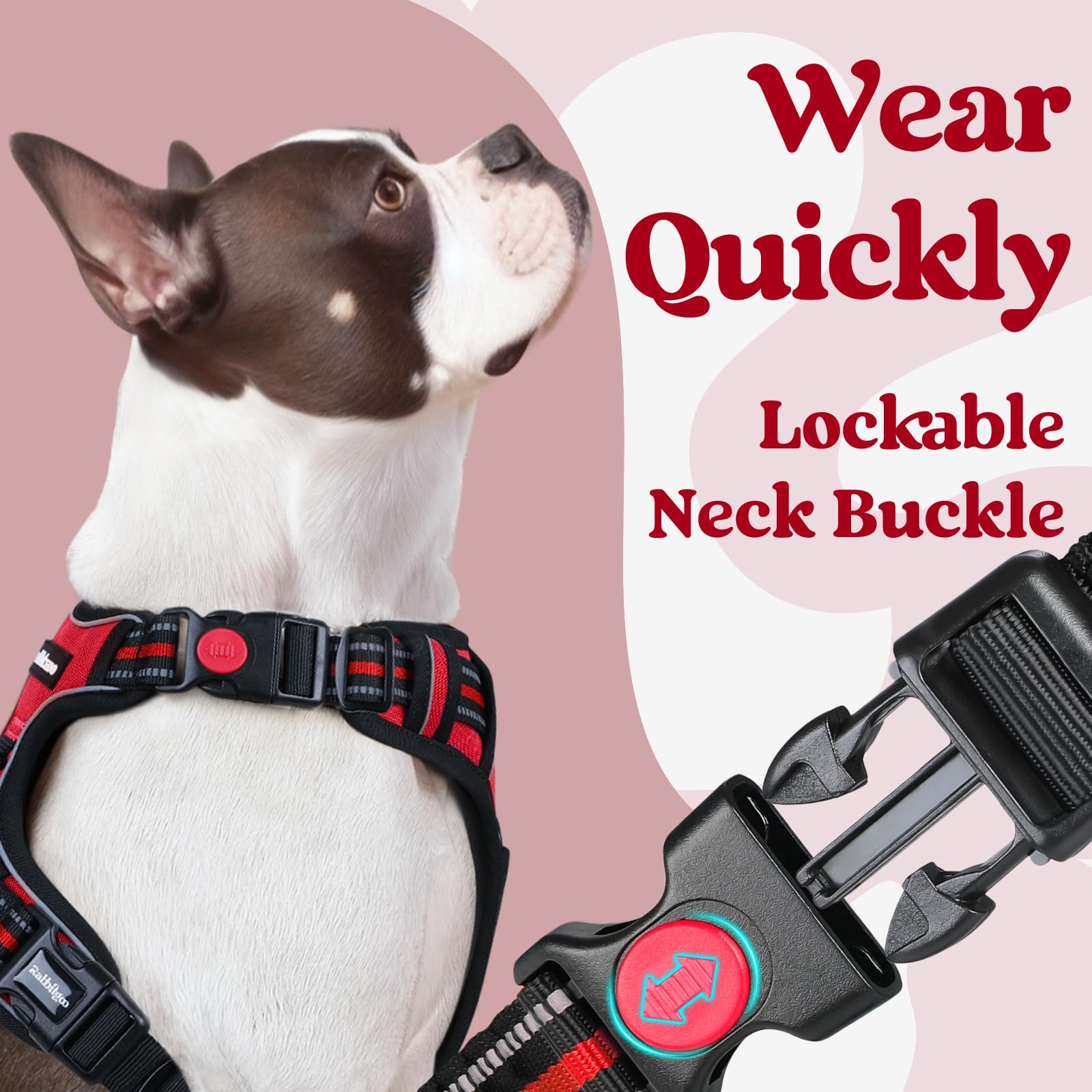 Rabbitgoo Dog Harness Medium Sized, No Pull Pet Harness With 3 Buckles, Adjustable Soft Padded Pooch Vest With Instant Control Handle, Easy Walking Reflective Pet Vest For Medium Dogs, Red, M
