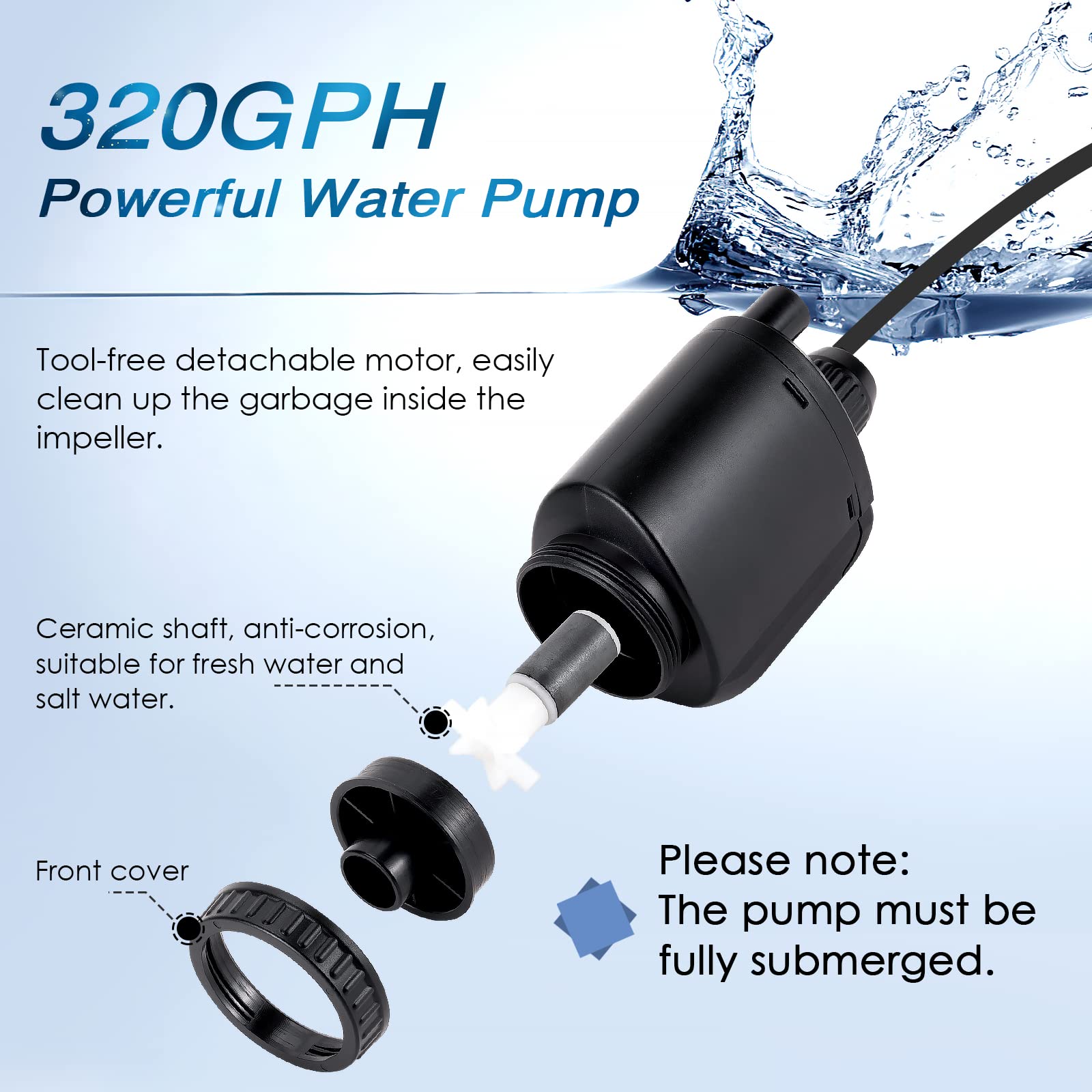 AQQA Electric Aquarium Gravel Cleaner, 6 in 1 Automatic Fish Tank Cleaning Tools Gravel Vacuum for Aquarium, Suitable for Change