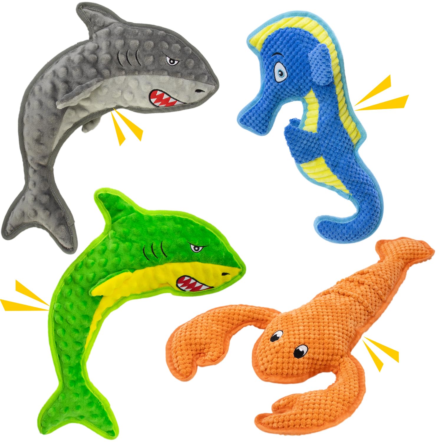Vwptchi Squeaky Durable Chew Toys 4-Piece Interactive Dog Toy Set No Filled, Soft For Dental Health,Fun For Indoor Puppies,Safe 