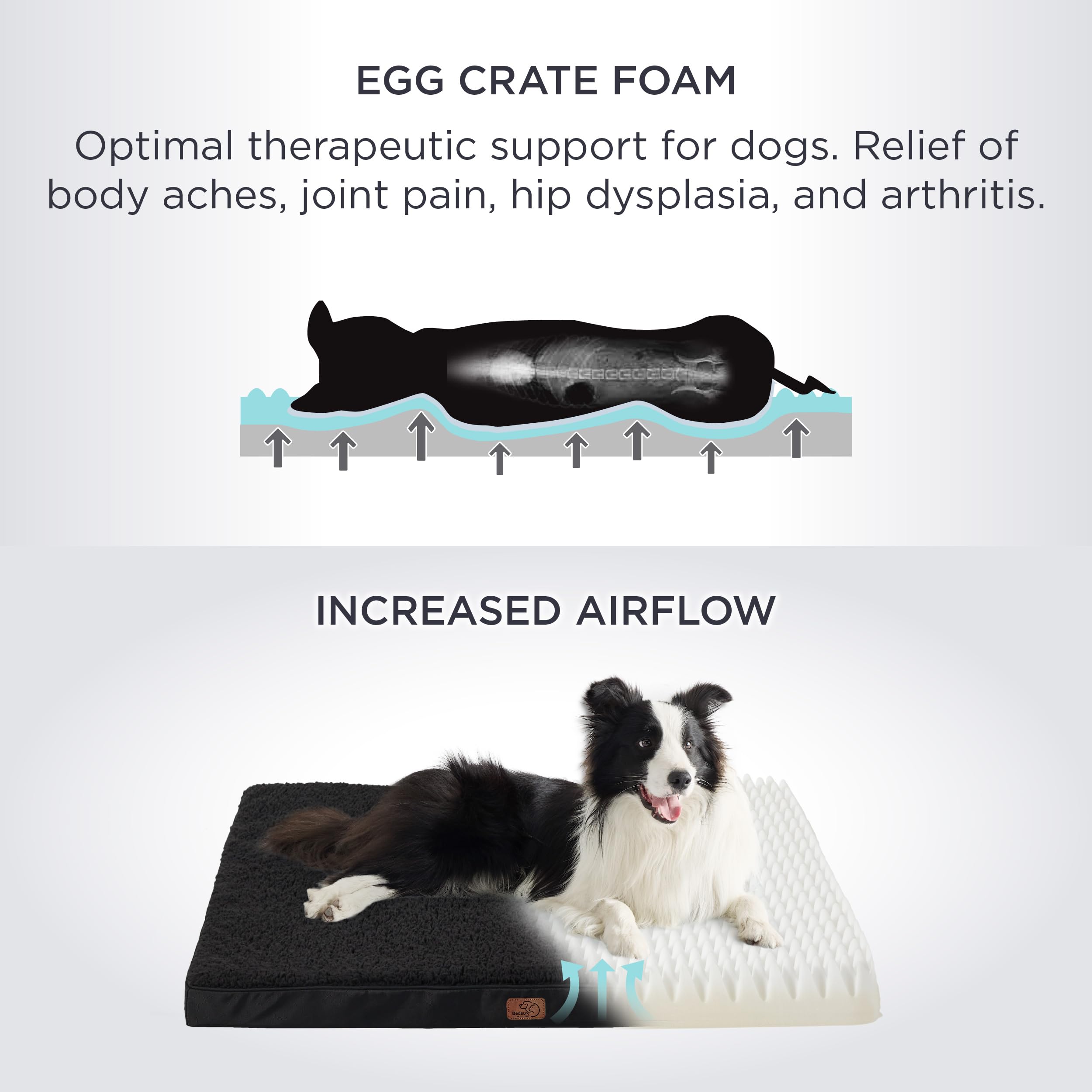 Bedsure Giant Dog Bed - Orthopedic Egg Crate Foam, 54"x44", Black, Removable Washable Cover, For Dogs Up to 150 lbs