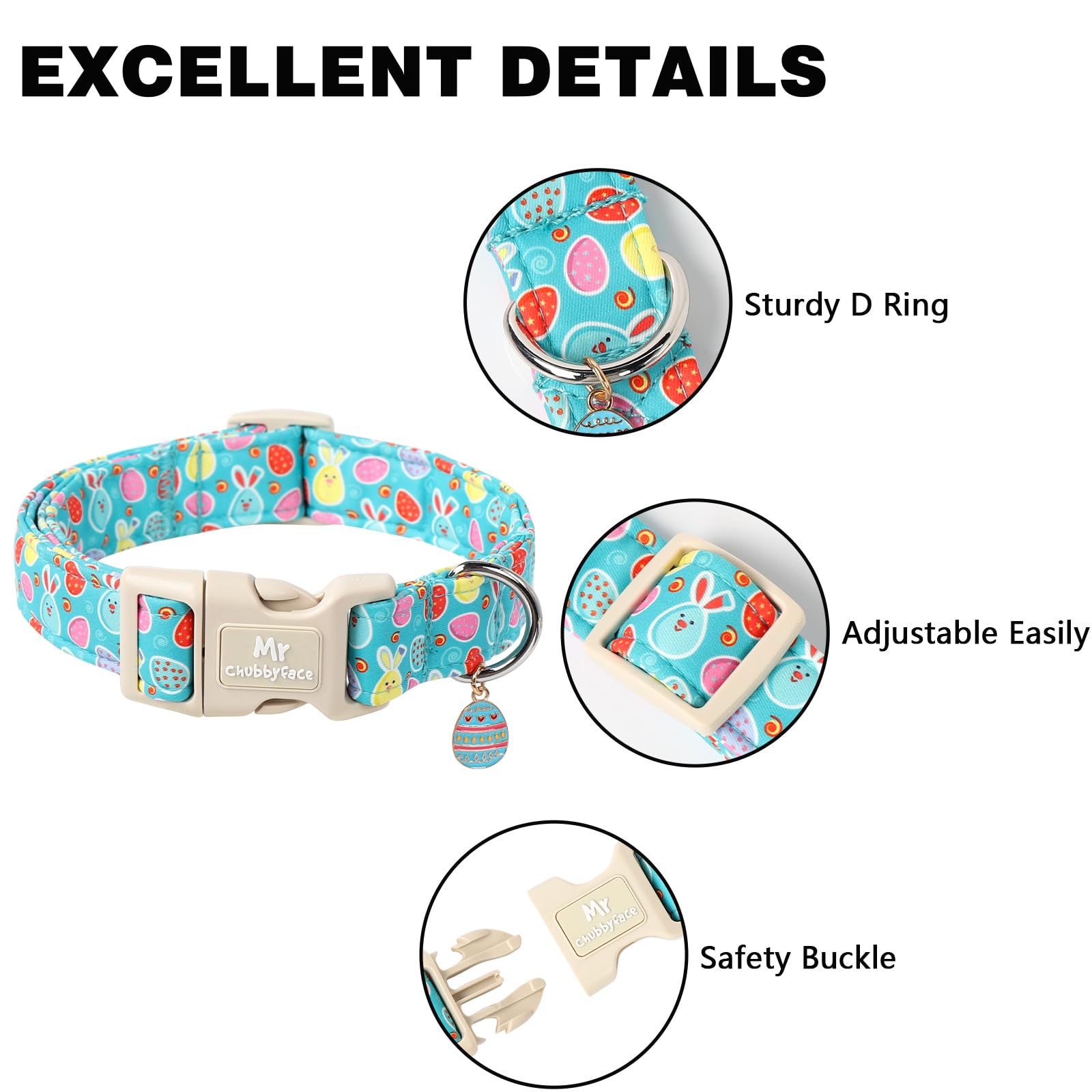 Mr.Chubbyface Easter Dog Collar, Bunny Eggs Print Dog Collars,Soft Durable Adjustable Colorful Eggs Pet Collar, Cute Easter Coll