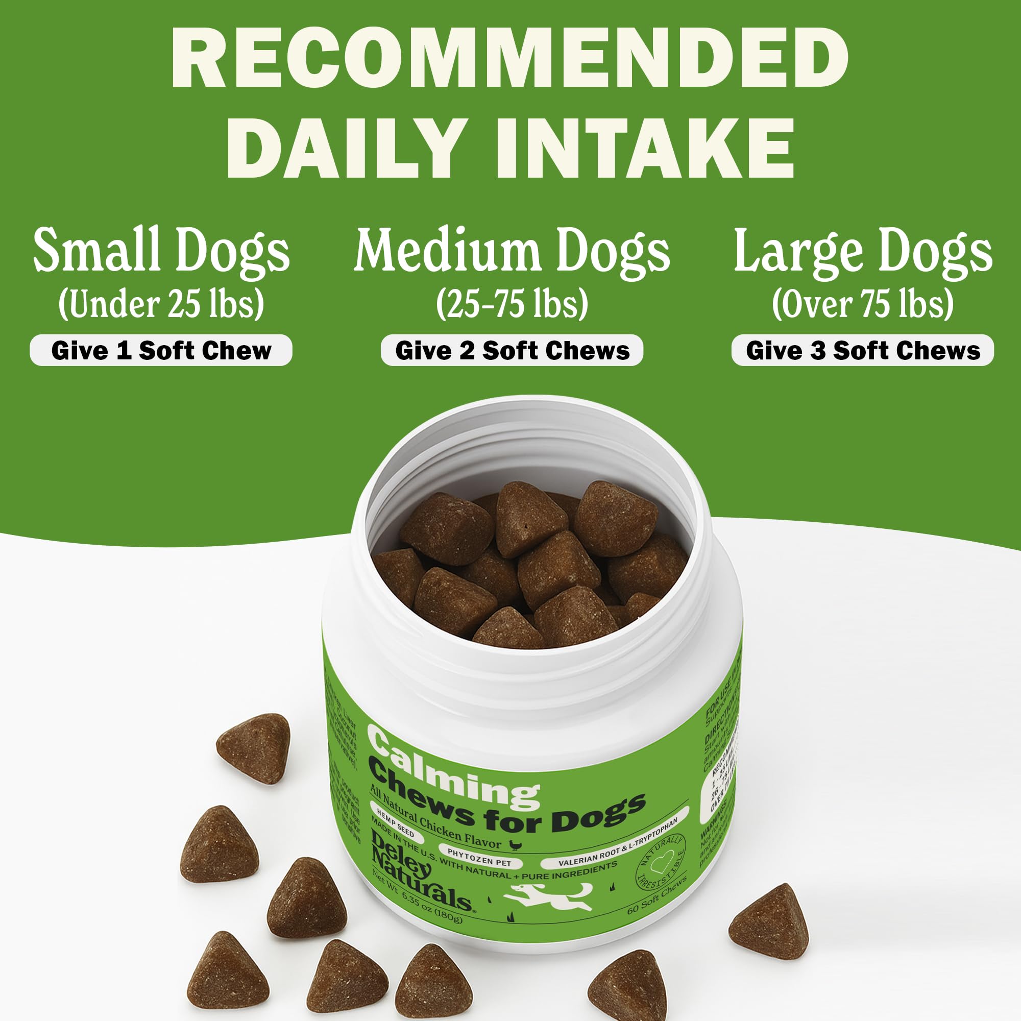 Deley Naturals Calming Chews for Dogs - 60 Soft Hemp Chews for Anxiety Relief, Travel & Vet Visits, Relaxation Bites for Fireworks & Thunderstorms