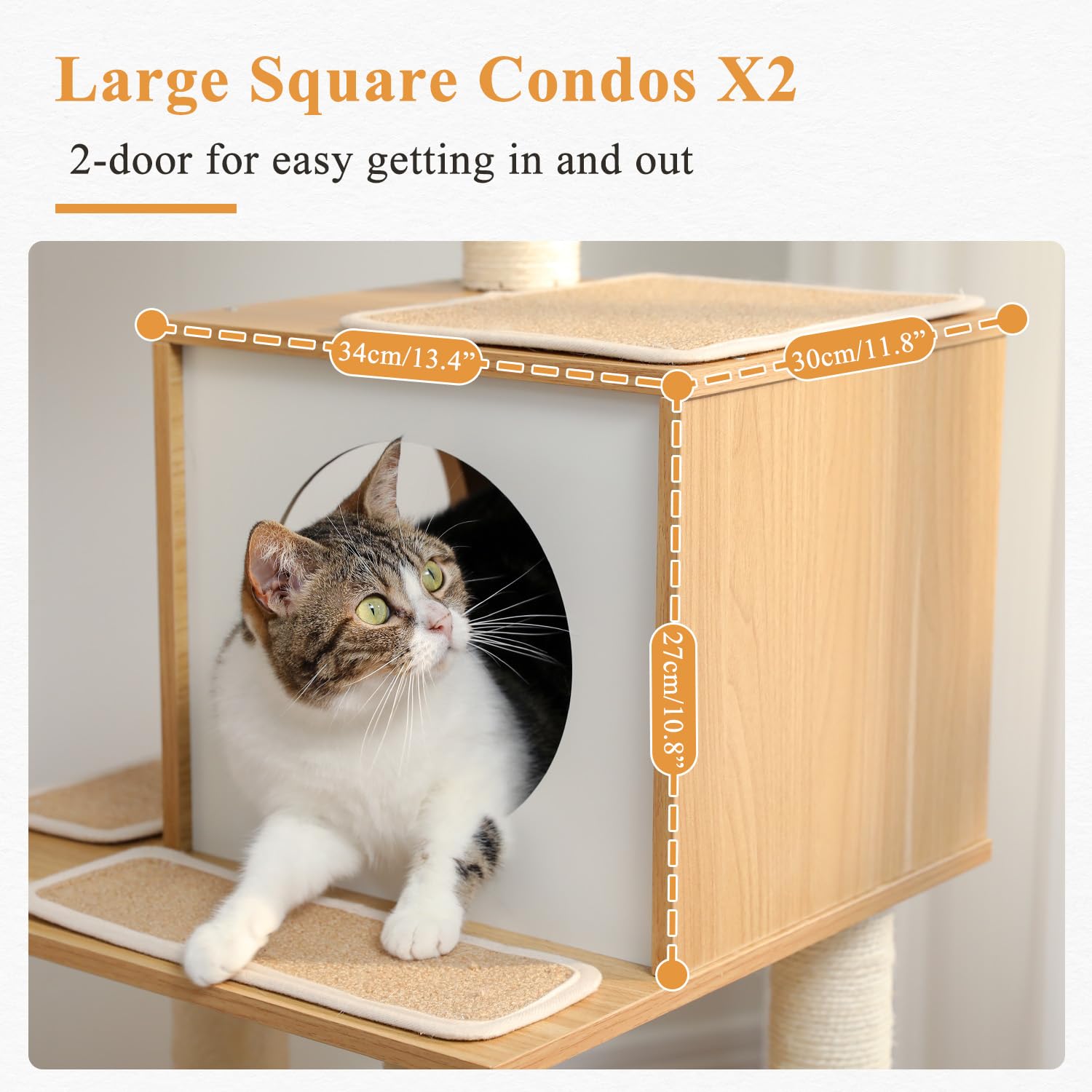 PAWZ Road Large Cat Tree, 51 Inches Wooden Cat Tower with Double Condos, Spacious Perch,Soft Hammock and Totally Wrapped Sisal P