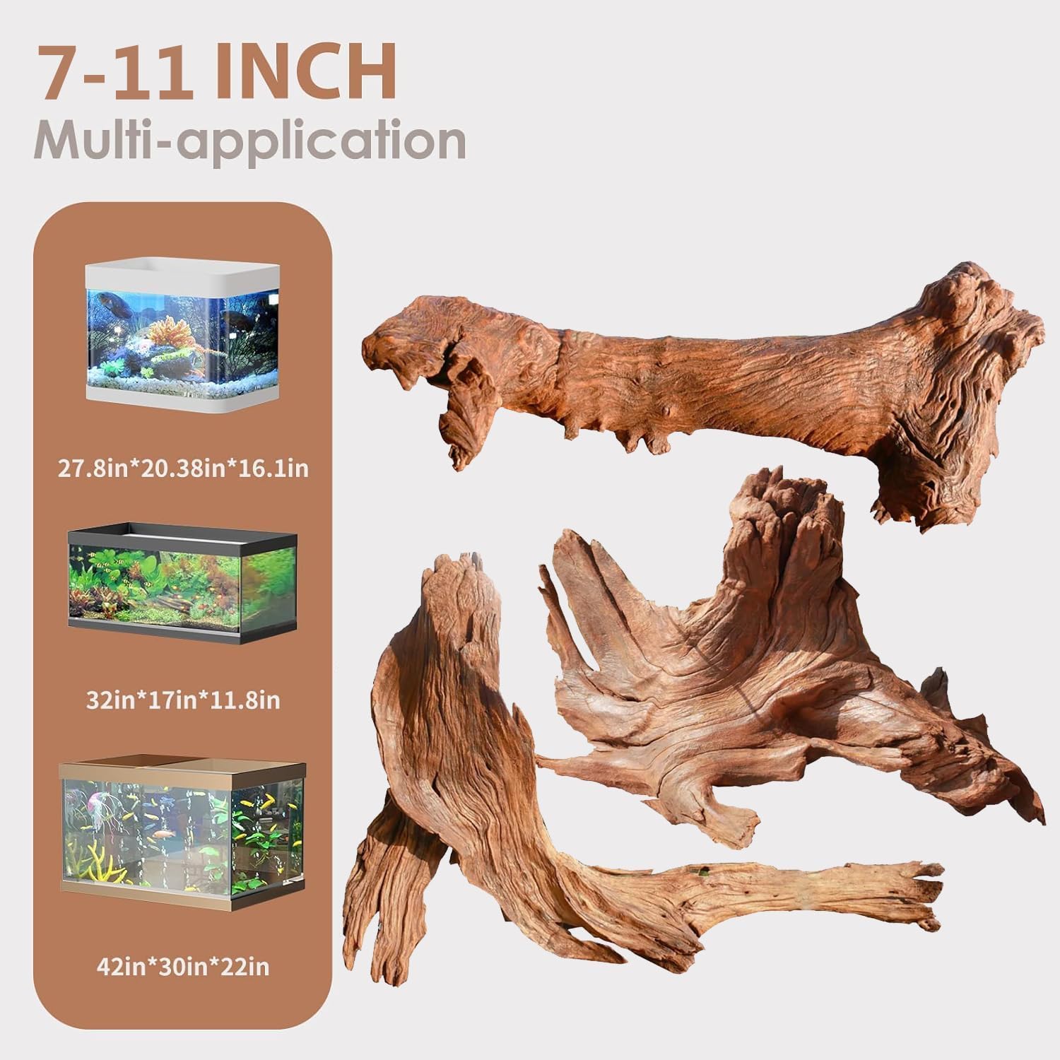 Jorewood Natural Aquarium Driftwood for Fish Tanks & Reptile Terrariums - Safe Fish Tank Decorations, Unique Twisted Branches 3-