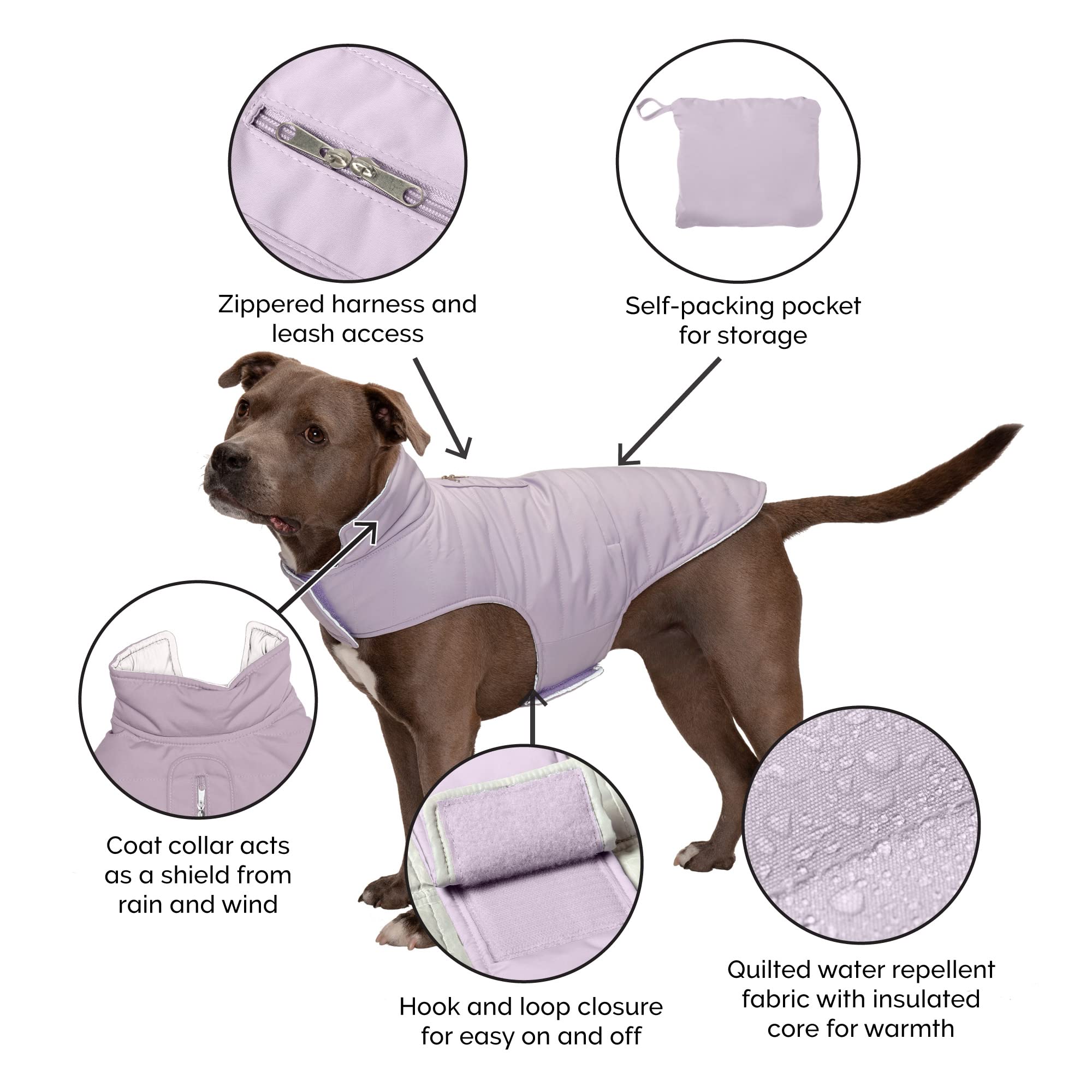 Furhaven Water-Repellent & Reversible Small Dog Coat, Washable & Reflective w/ Leash Access, Pocket, & Carry-On Purse - Puffer D