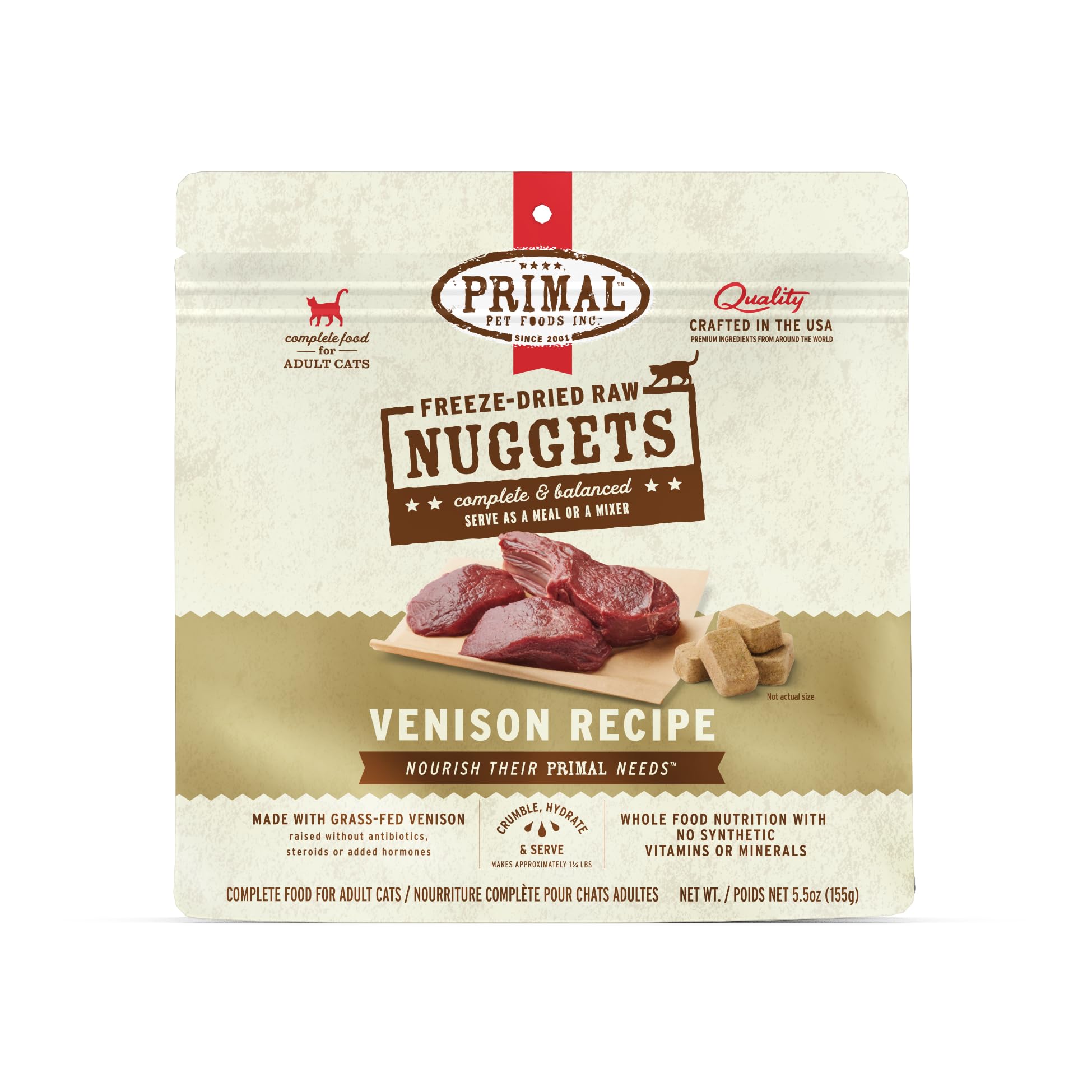Primal Freeze Dried Raw Cat Food Nuggets Venison, Complete & Balanced Meal or Topper, Premium, Healthy, Grain Free, High Protein