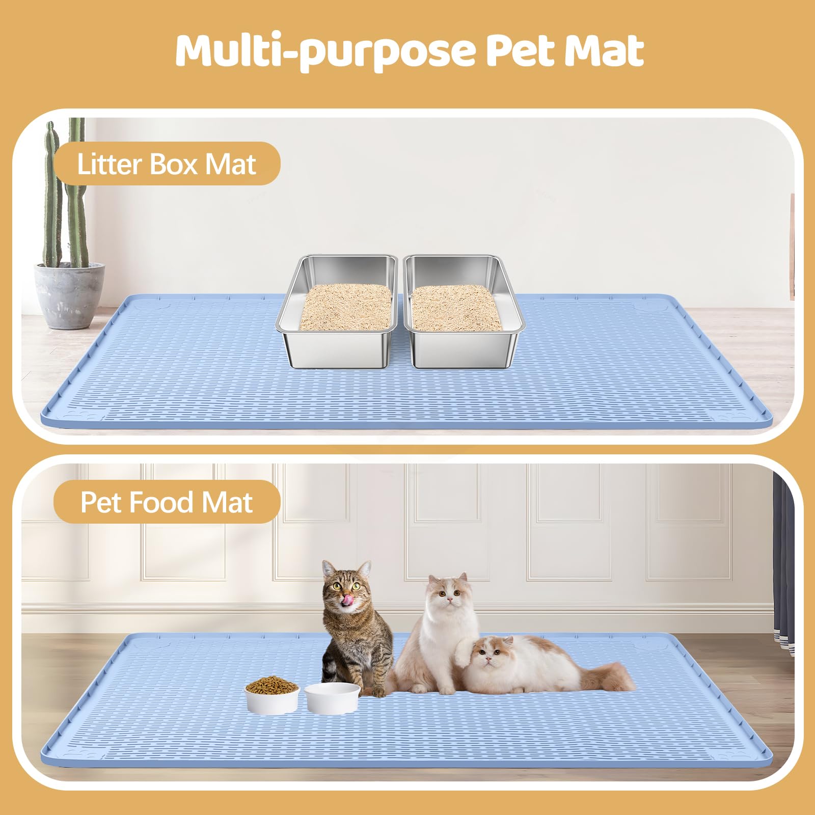 Bartuke Cat Litter Mat, XXL Extra Large 50 x 35 Silicone Mat Litter Trapping Mat for Scatter Control, Soft on Kitty Paws, Easy t