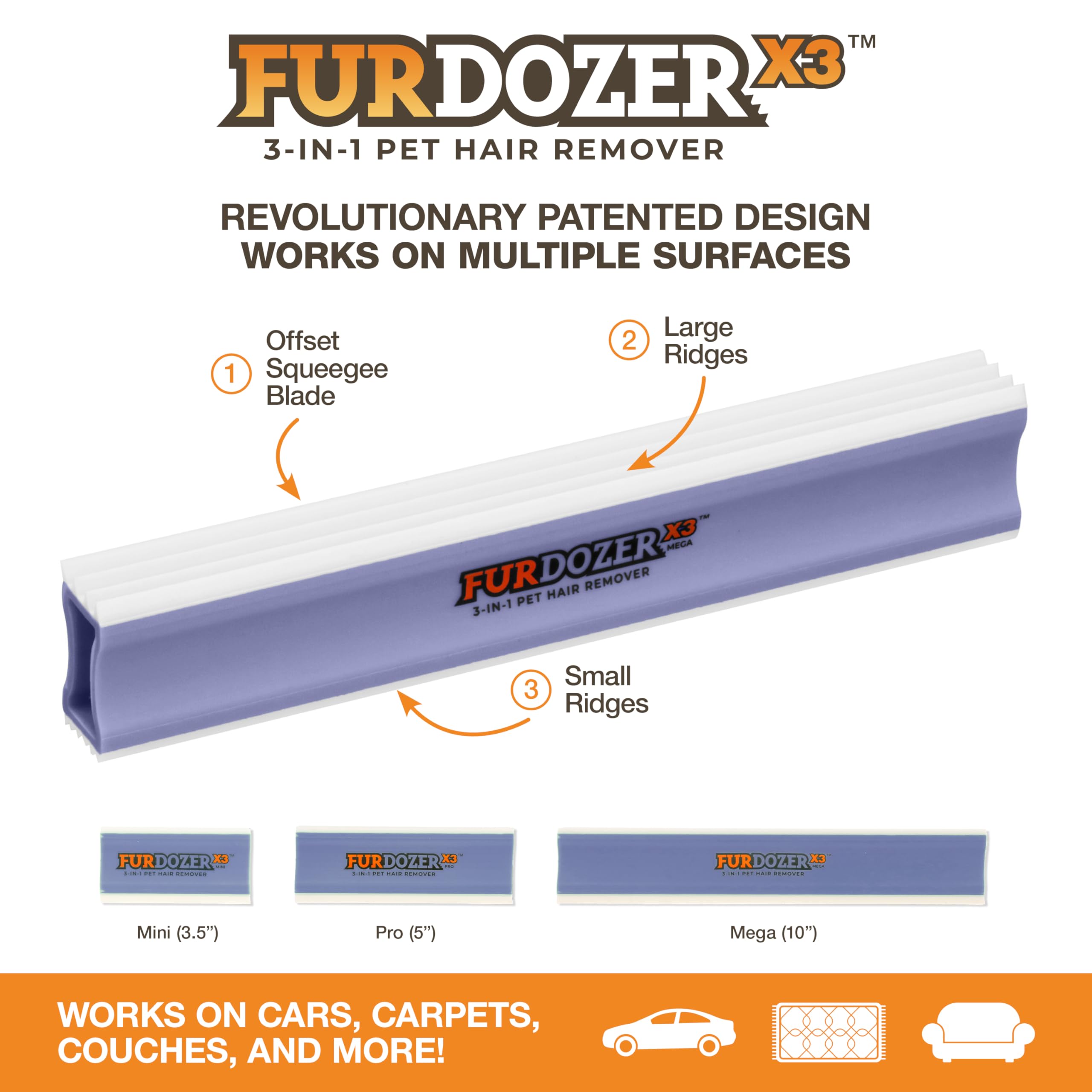 Furdozer X3 Mega Pet Hair Remover & Auto Detailing Tool - Cat & Dog Hair Remover For Carpet, Car Interior, Couch, Bedding, & Fur