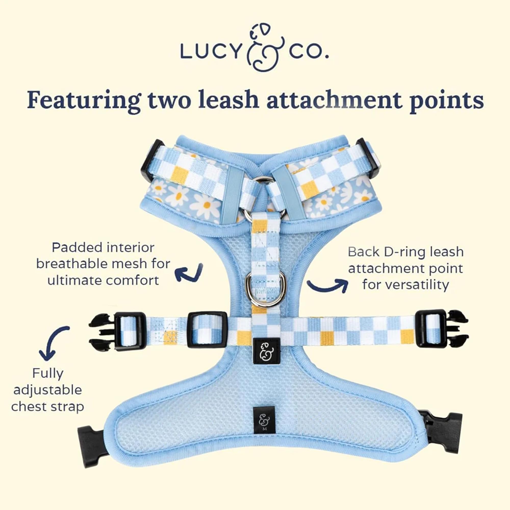 Lucy & Co. The Simply Splendid No-Pull Dog Harness - Size Medium - Vest to Stop Pulling & Walk Easy - Comfortable Leash Training
