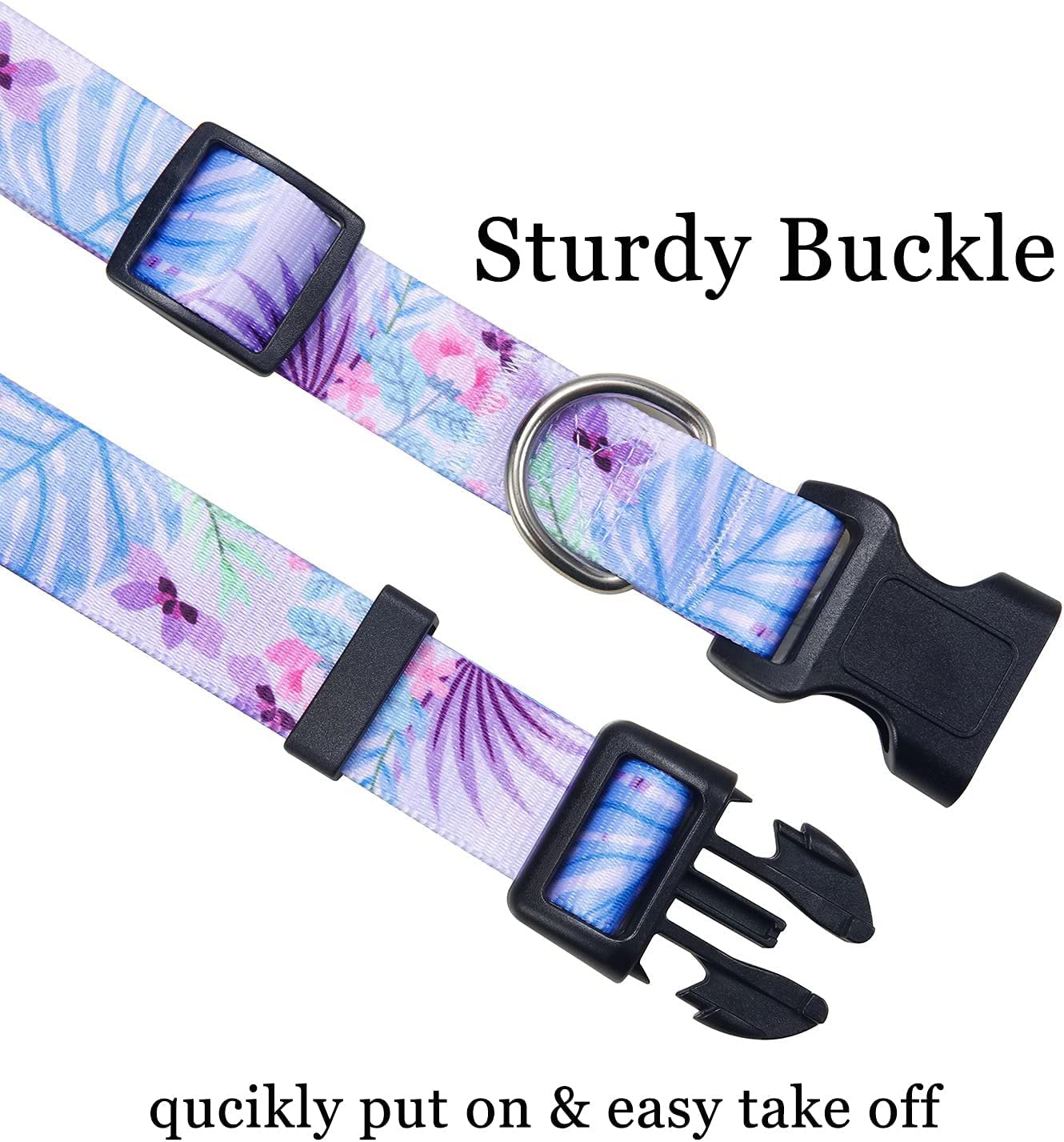Mihqy Dog Collar And Leash Set With Bohemia Floral Tribal Geometric Patterns - Soft Ethnic Style Collar Adjustable For Small Medium Large Dogs(Purple Flower Flower Set,M)