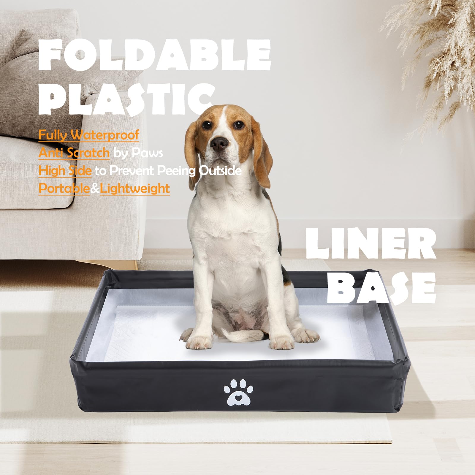 MEEXPAWS Dog Pee Pad Holder Tray, Leak-Proof Plastic, Foldable Design, Small 23"x15", Black
