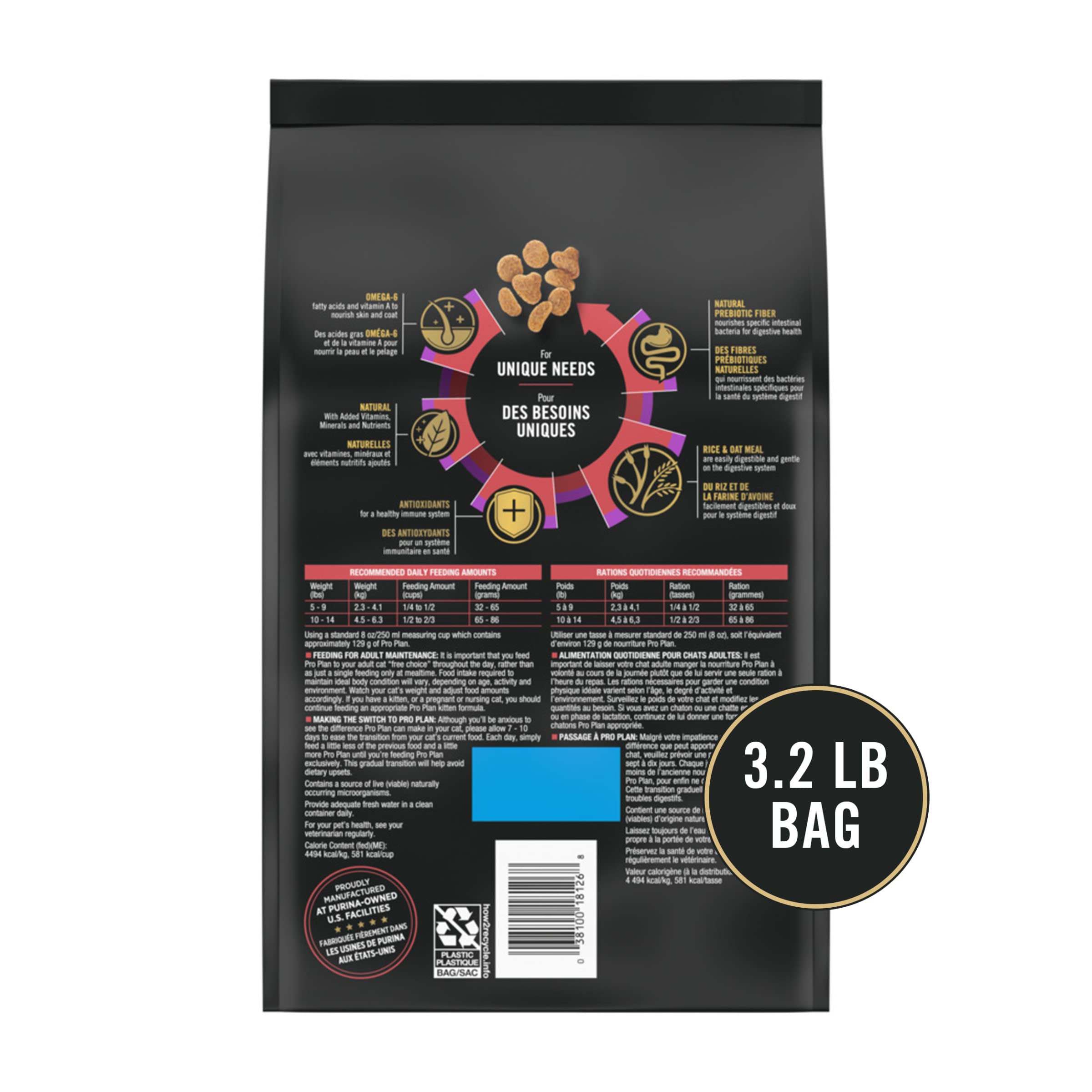 Purina Pro Plan With Probiotics, Sensitive Skin & Stomach, Natural Dry Cat Food, Turkey & Oat Meal Formula - 3.2 lb. Bag