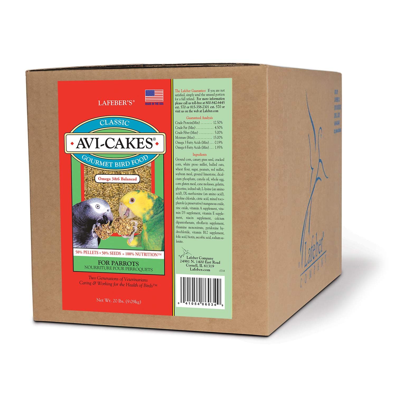 LAFEBERS Classic Avi-Cakes Pet Bird Food, Made with Non-GMO and Human-Grade Ingredients, for Parrots, 20 lb