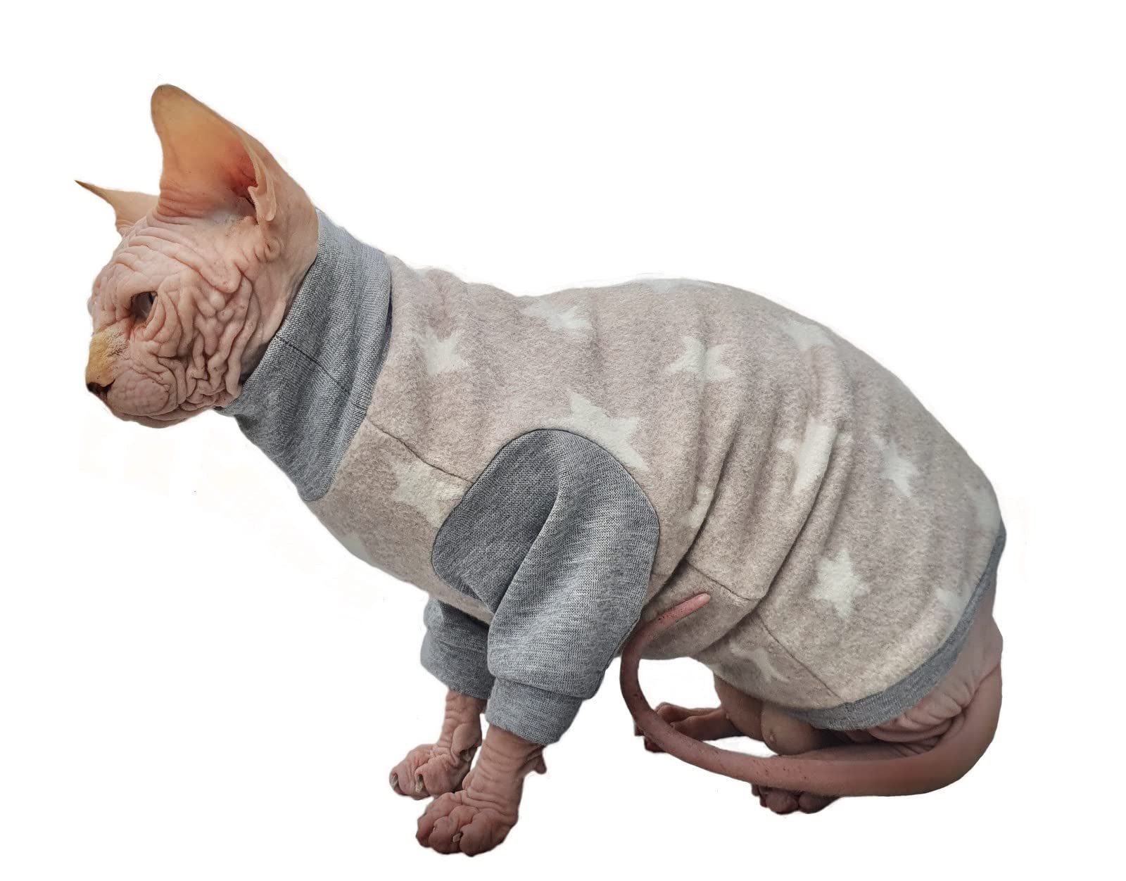 Kotomoda Hairless Cat'S Cotton Stretch Winter Sweater Sort Stars. Organic Fleece For Sphynx Cat (X-Large)