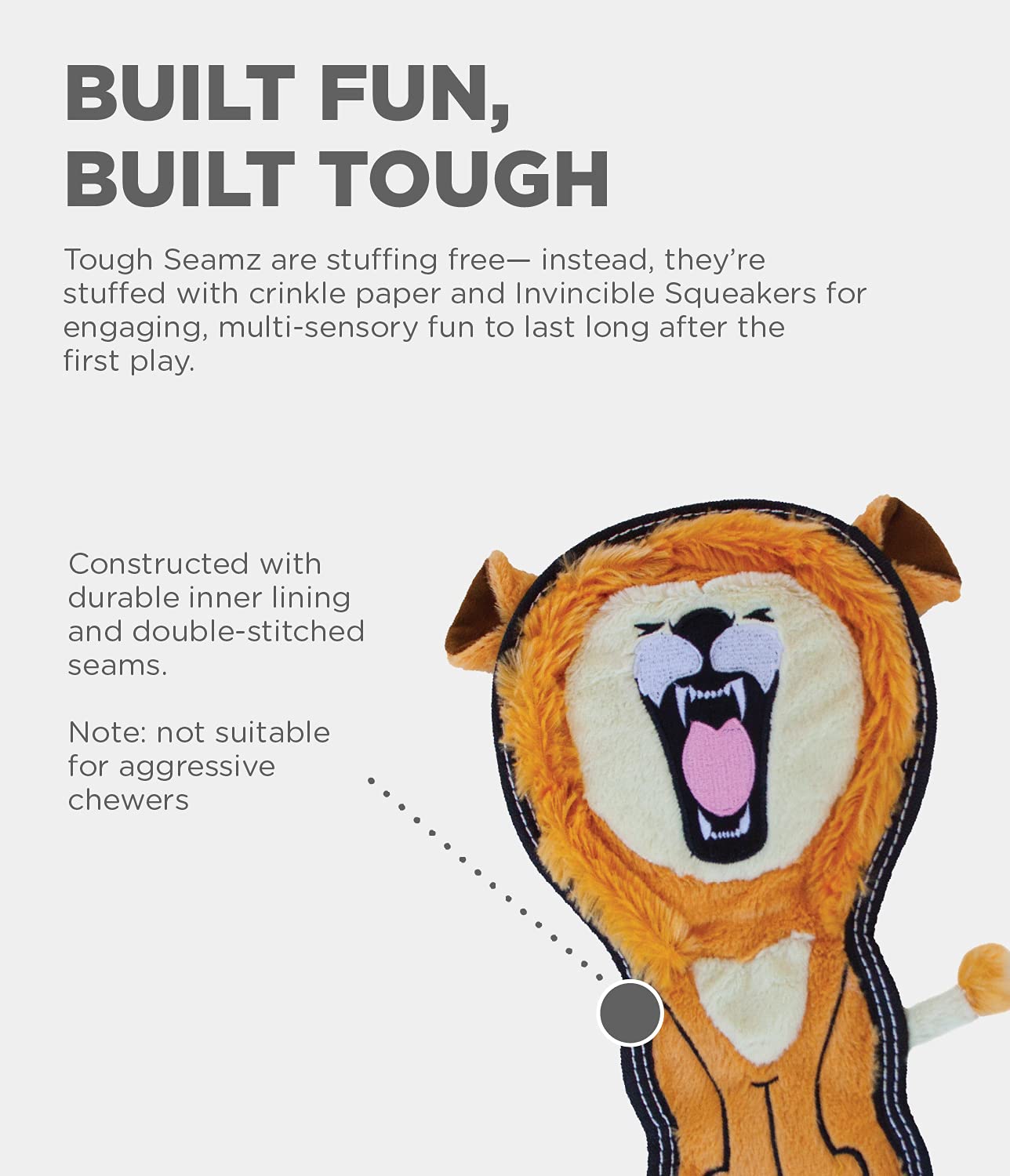 Outward Hound Tough Seamz Lion Plush Dog Toy, Medium - Durable, Soft, Ideal for Playtime and Fetch, Perfect for Medium Dogs