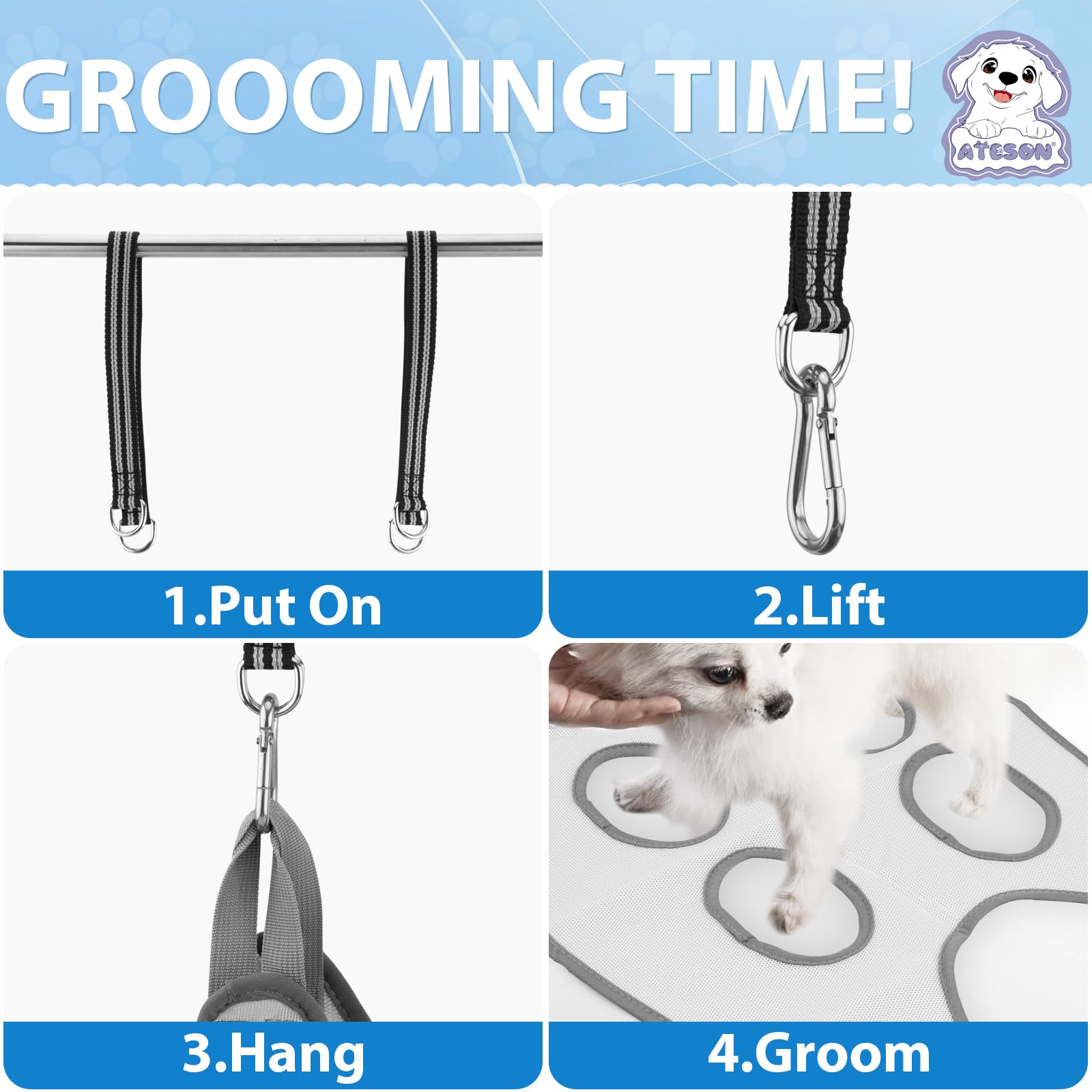 Pet Grooming Hammock Harness for Cats & Small Dogs (XXS), Dog Nail Trimming Sling with Clippers, Scissors & Nail File, Hanging H