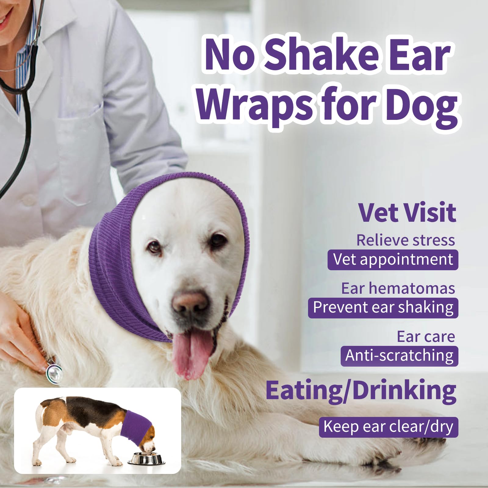 Nanaki Dog Hood Calming Ear Wrap - Quiet Headband, Head Cover Snood, Fireworks Muffs, Grooming And Force Drying Pet Protector Fo