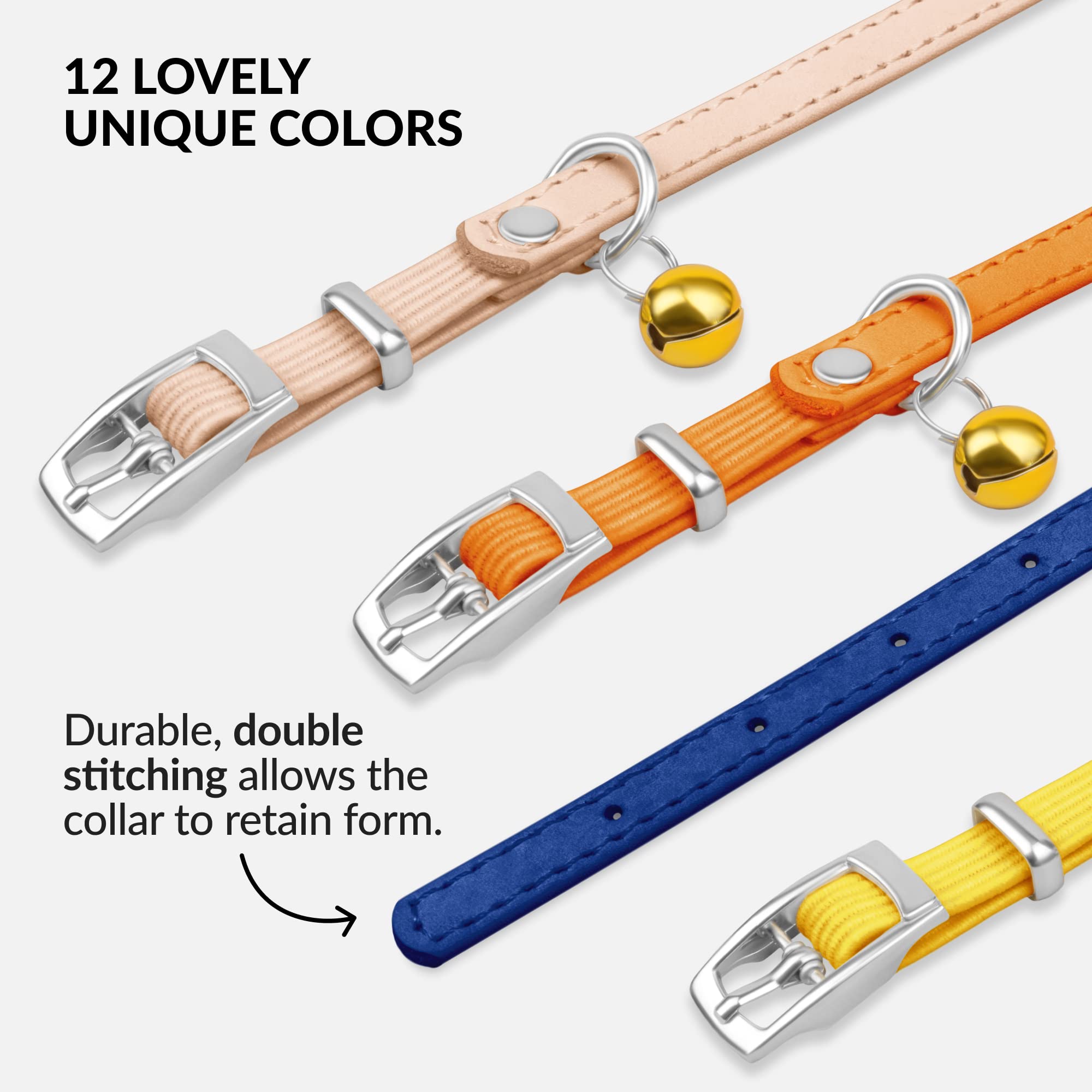 Collardirect Leather Cat Collar With Bell - Kitten Collar, Small And Big Cat Collar For Boy Cats, Girl Cats With Safety Elastic