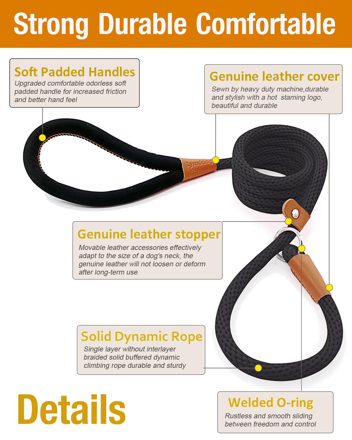 Lynxking Slip Lead Dog Leash 8 Ft X 1/2 Inches Strong Heavy Duty Dog Rope Leash Braided Comfortable Handle For Small Medium Large Dogs