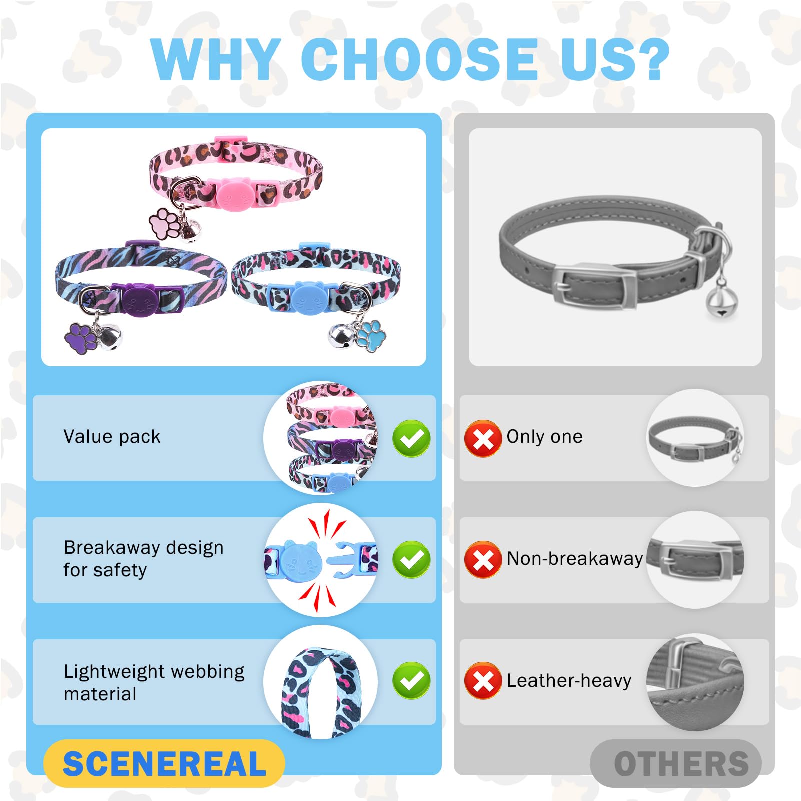 Scenereal Breakaway Cat Collar With Bells, Safety Buckle Soft Adjustable Cute Cats Collars For Summer, Kitten Puppy Personalised