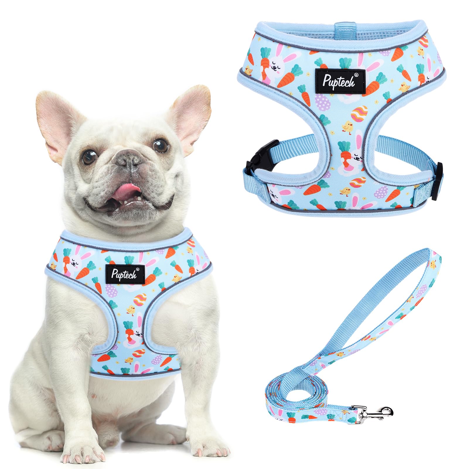 Pupteck Soft Mesh Dog Harness And Leash Set Pet Puppy Cat Comfort Padded Vest No Pull Harnesses, Easter Blue, M