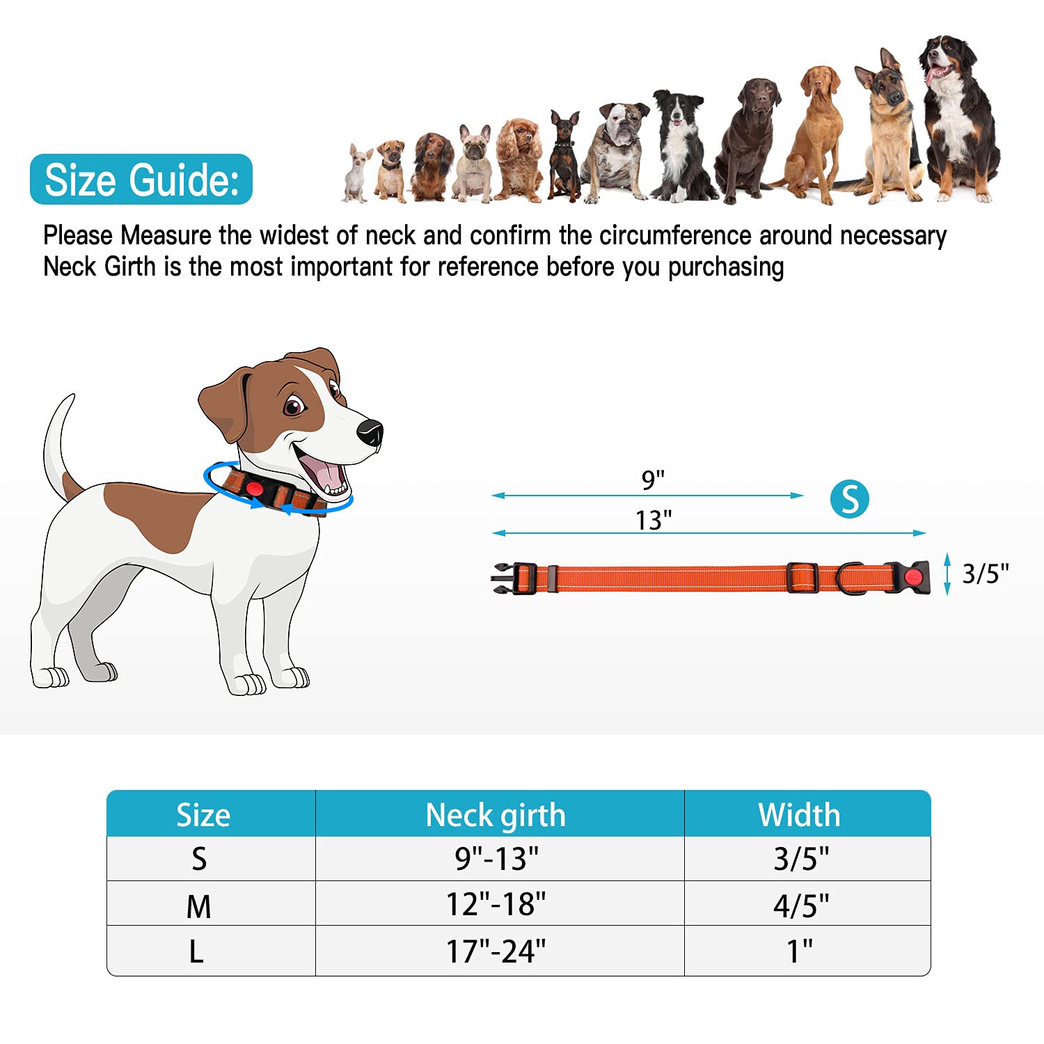 Reflective Dog Collar And Leash Set With Safety Locking Buckle Nylon Pet Collars Adjustable For Small Medium Large Dogs 3 Sizes(Orange&S)