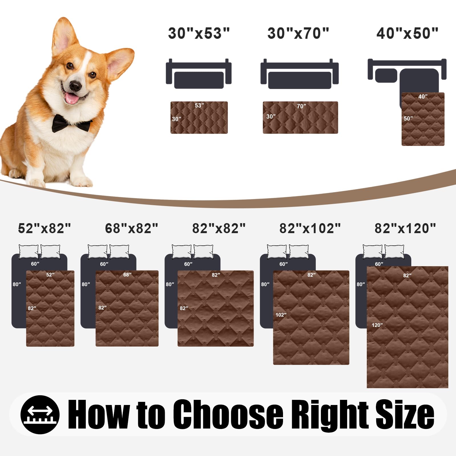 Smiry Waterproof Dog Bed Cover Blanket, Soft Reversible Pet Blanket, Washable Leakproof Cats Dogs Couch Cover For Sofa, Couch, F