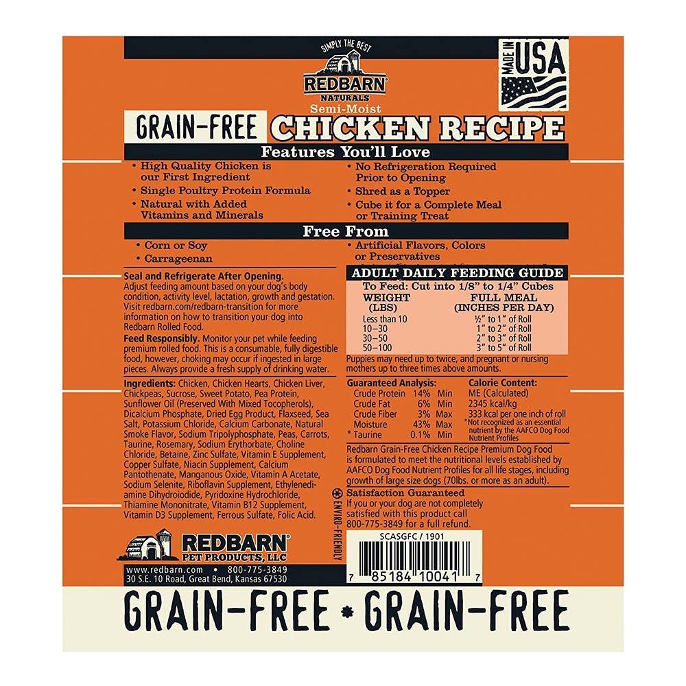 Redbarn Pet Products Grain Free Dog Food Roll - Chicken, 3lb, Pack of 10