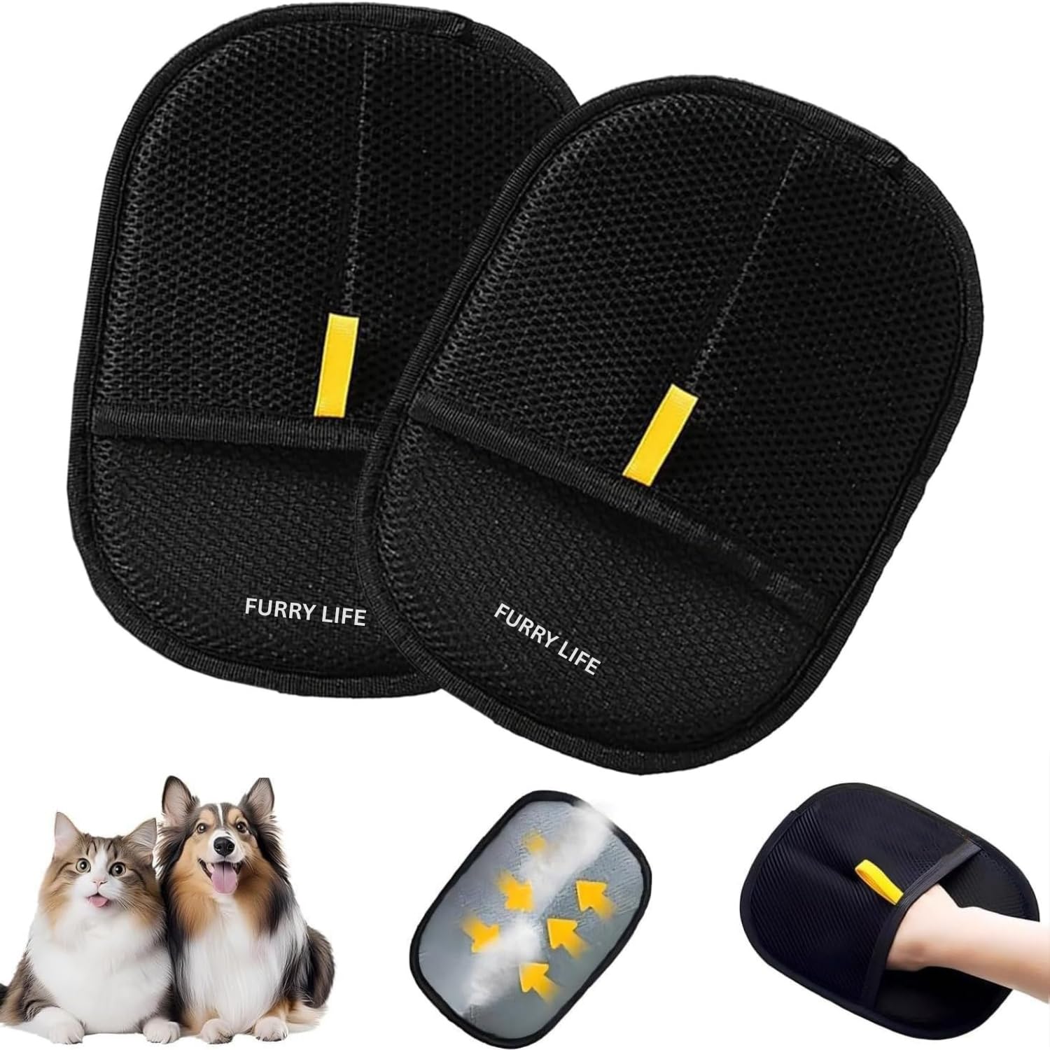 Furry Life Reusable Pet Hair Removal Gloves, Electrostatic Hair Remover, Efficient Grooming Gloves for Pet Hair, Dog and Cat Fur